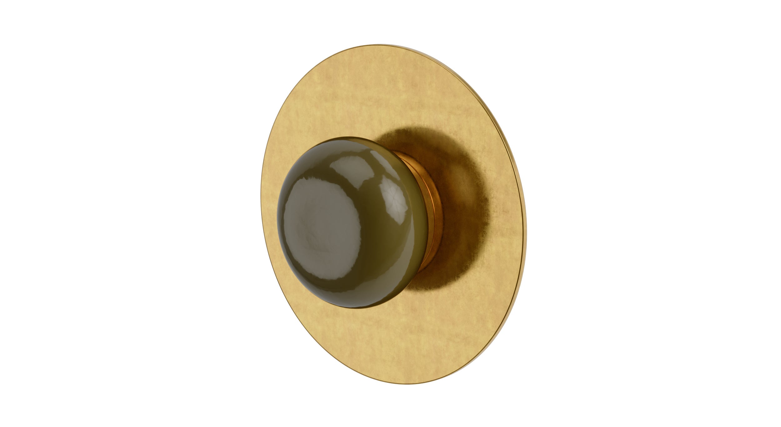 Foundry One Handle Wall Mount Shower Trim with Pebble Ceramic Knob Handle in French Brass