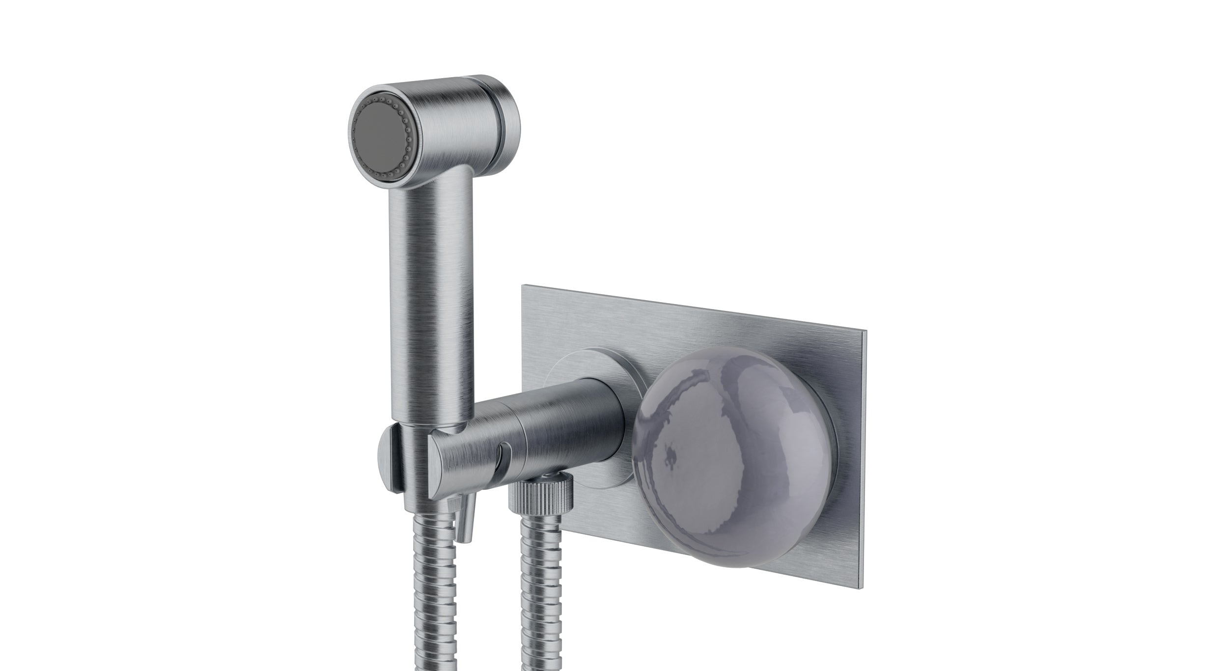 Foundry One Handle Wall Mount Bidet Trim with Pebble Ceramic Knob Handle in Satin Chrome