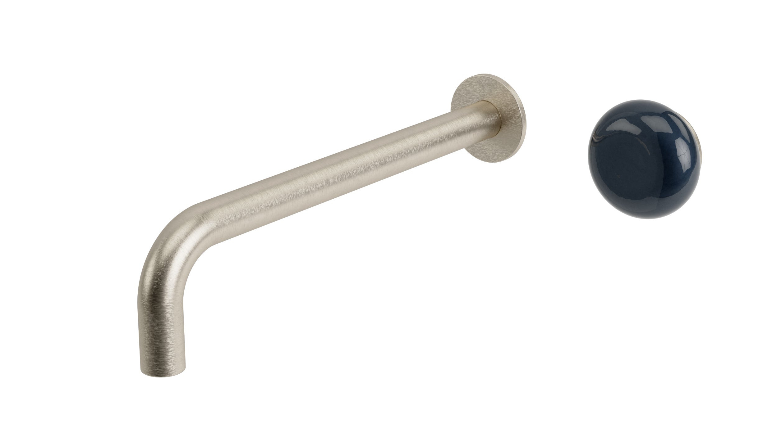 Foundry One Handle Wall Mount 10" Lavatory Faucet with Pebble Ceramic Knob Handle in Satin Nickel