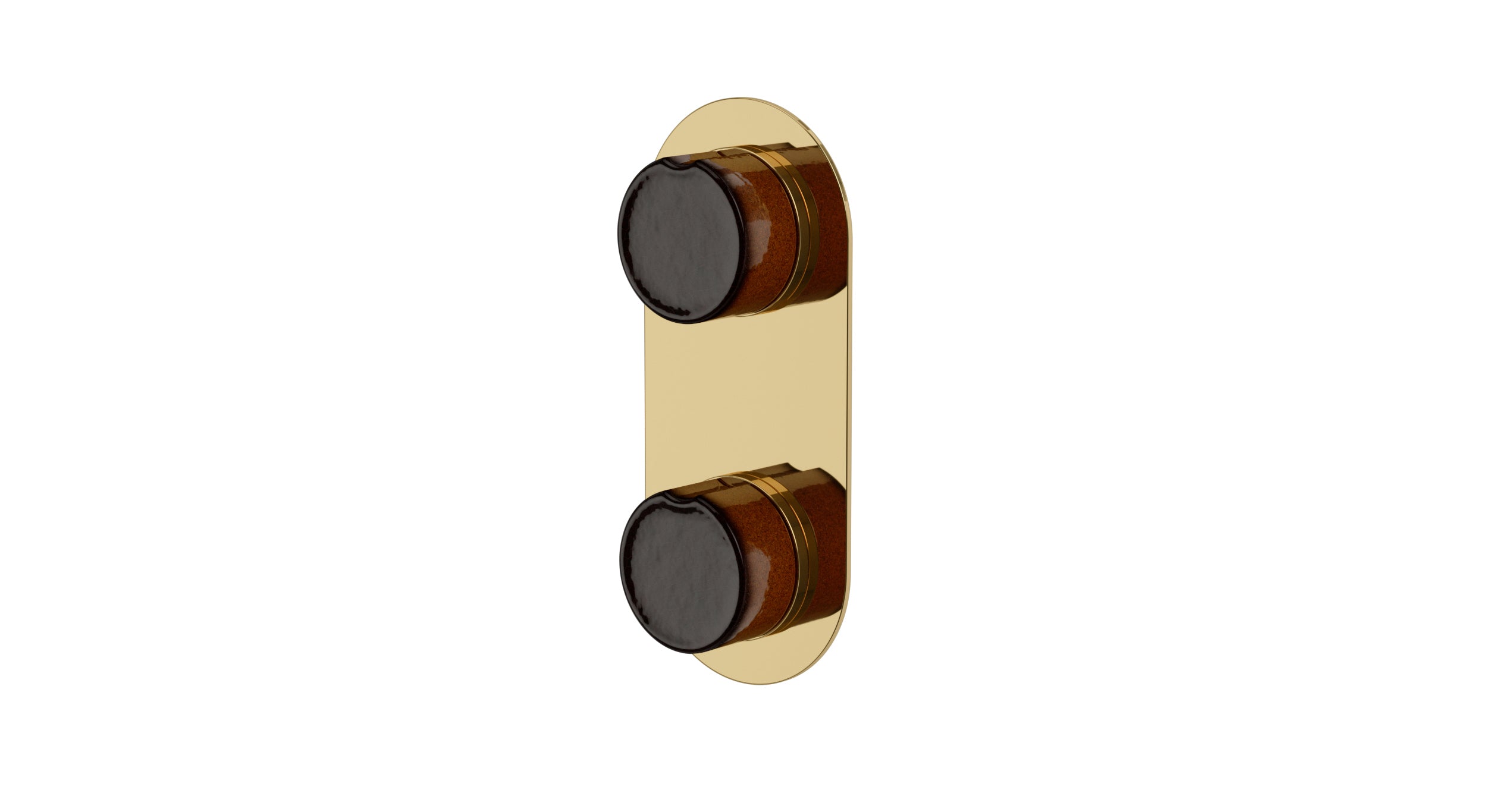 Foundry Two Handle Wall Mount Shower Trim with Groove Ceramic Knob Handles in Polished Brass
