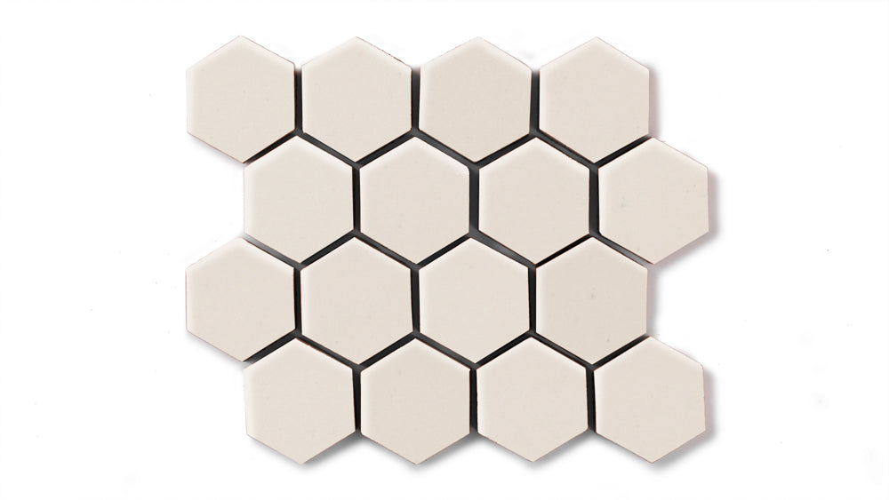 2" Hexagon Sheeted Original Ceramic Mosaic Tile in Ivory Gloss