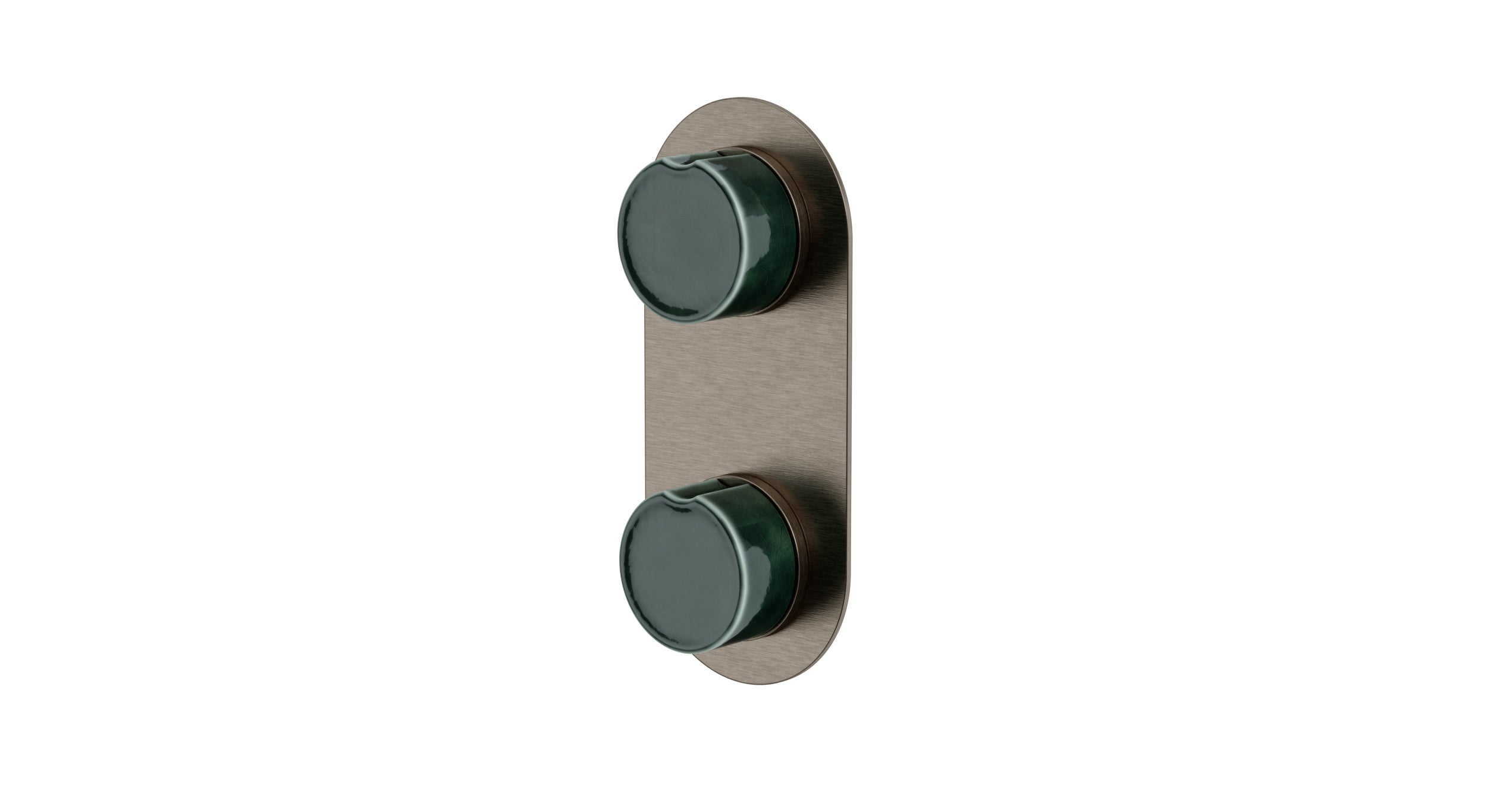 Foundry Two Handle Wall Mount Shower Trim with Groove Ceramic Knob Handles in Antique Nickel