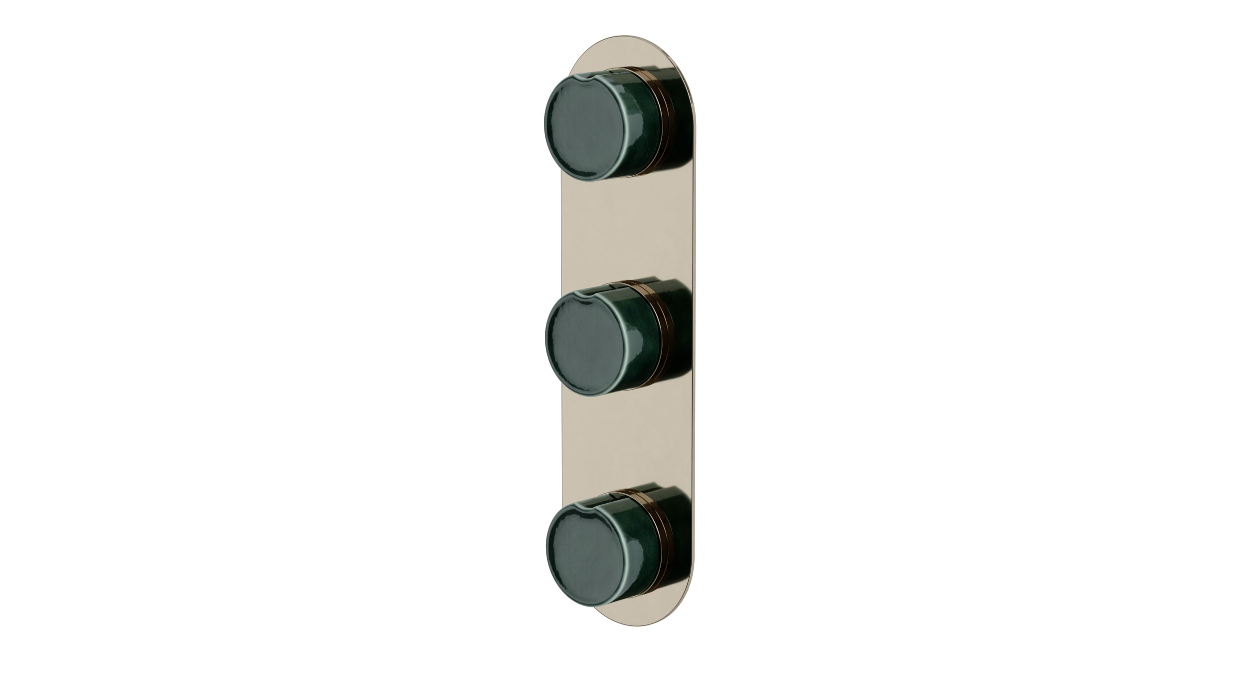 Foundry Three Handle Wall Mount Shower Trim with Groove Ceramic Knob Handles in Polished Nickel