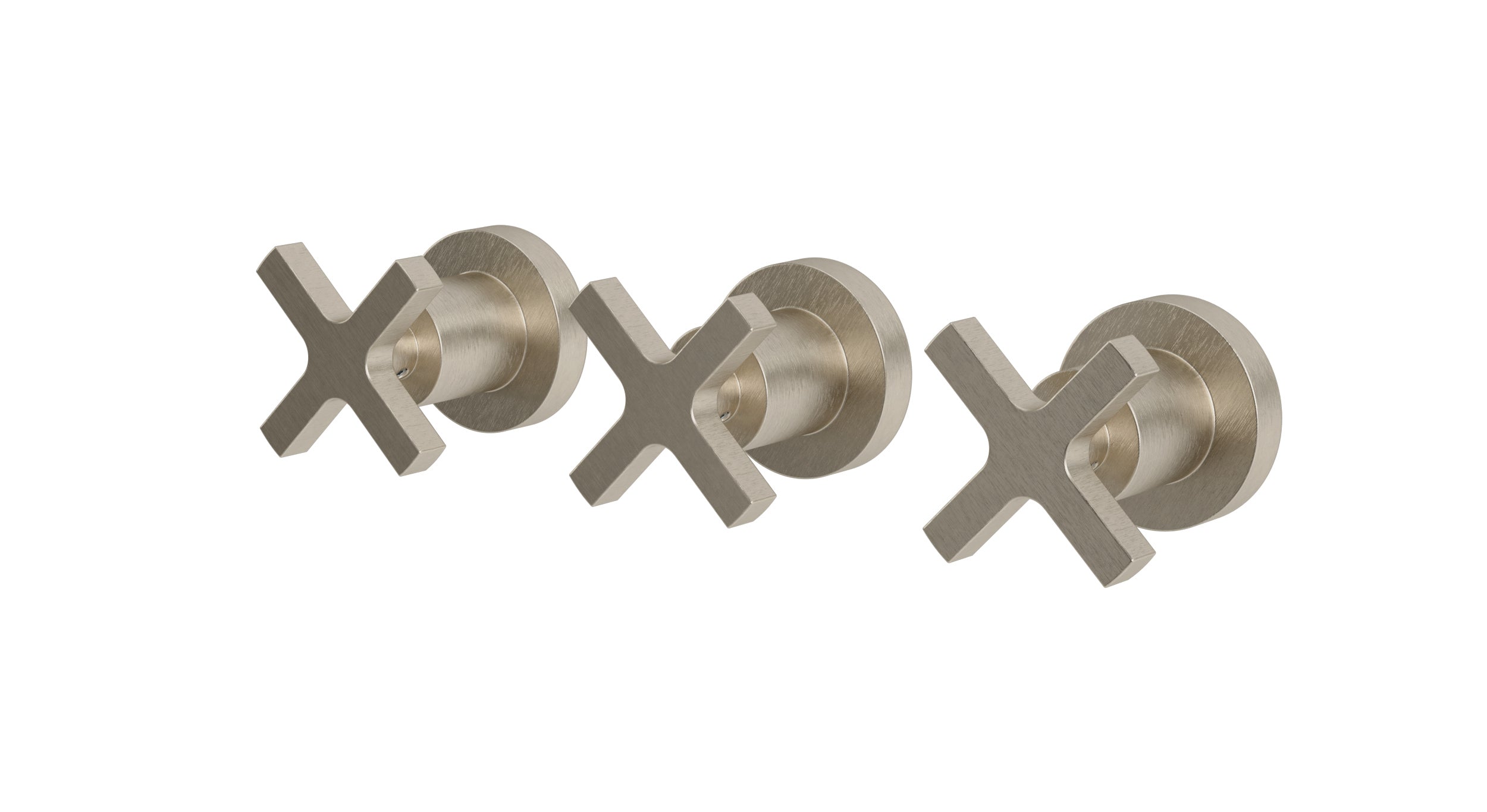 Flatiron Three Handle Wall Mount Bath Trim with Linear Cross Handles in Satin Nickel