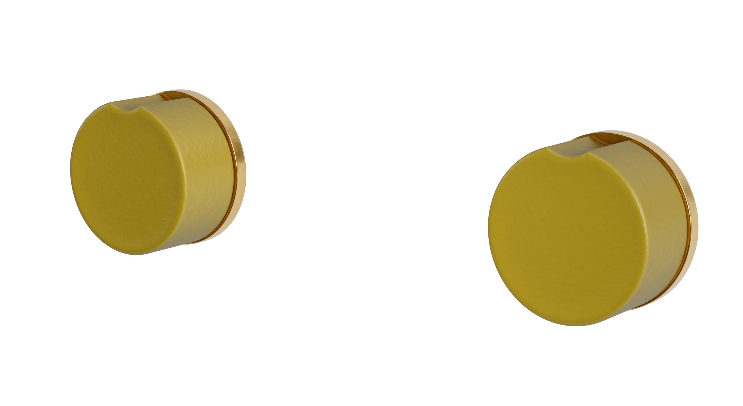 Foundry Two Handle Wall Mount Bath Trim with Groove Ceramic Knob Handles in French Brass