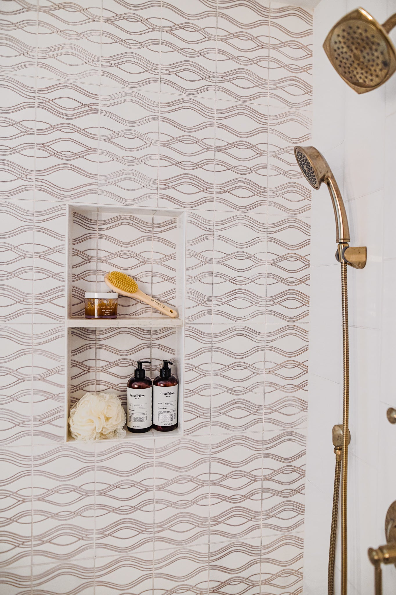 6x12 Handpainted Tile Ripple in Neutral Motif