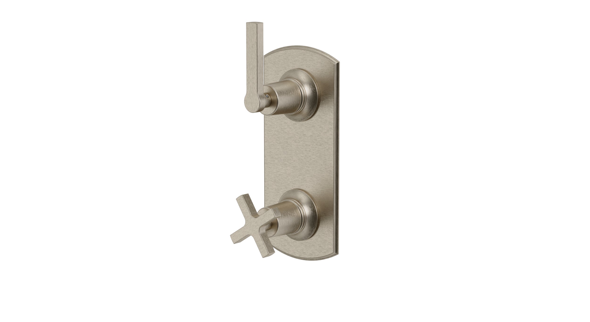 Emerson Two Handle Wall Mount Shower Trim with Classic Cross/Classic Lever Handles in Satin Nickel
