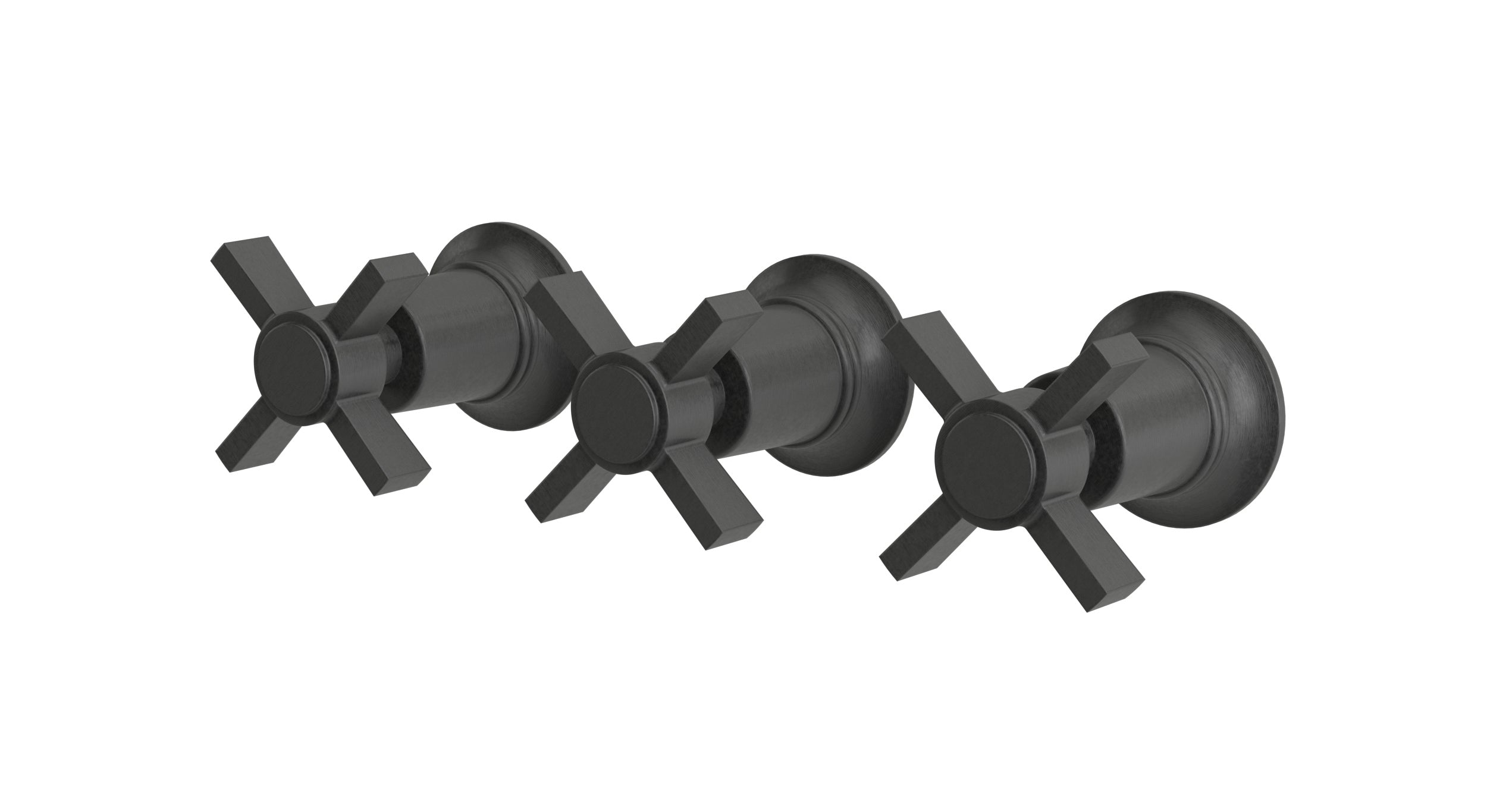 Emerson Three Handle Wall Mount Bath Trim with Diverter/Volume Control and Defined Cross Handles in Blackened Nickel
