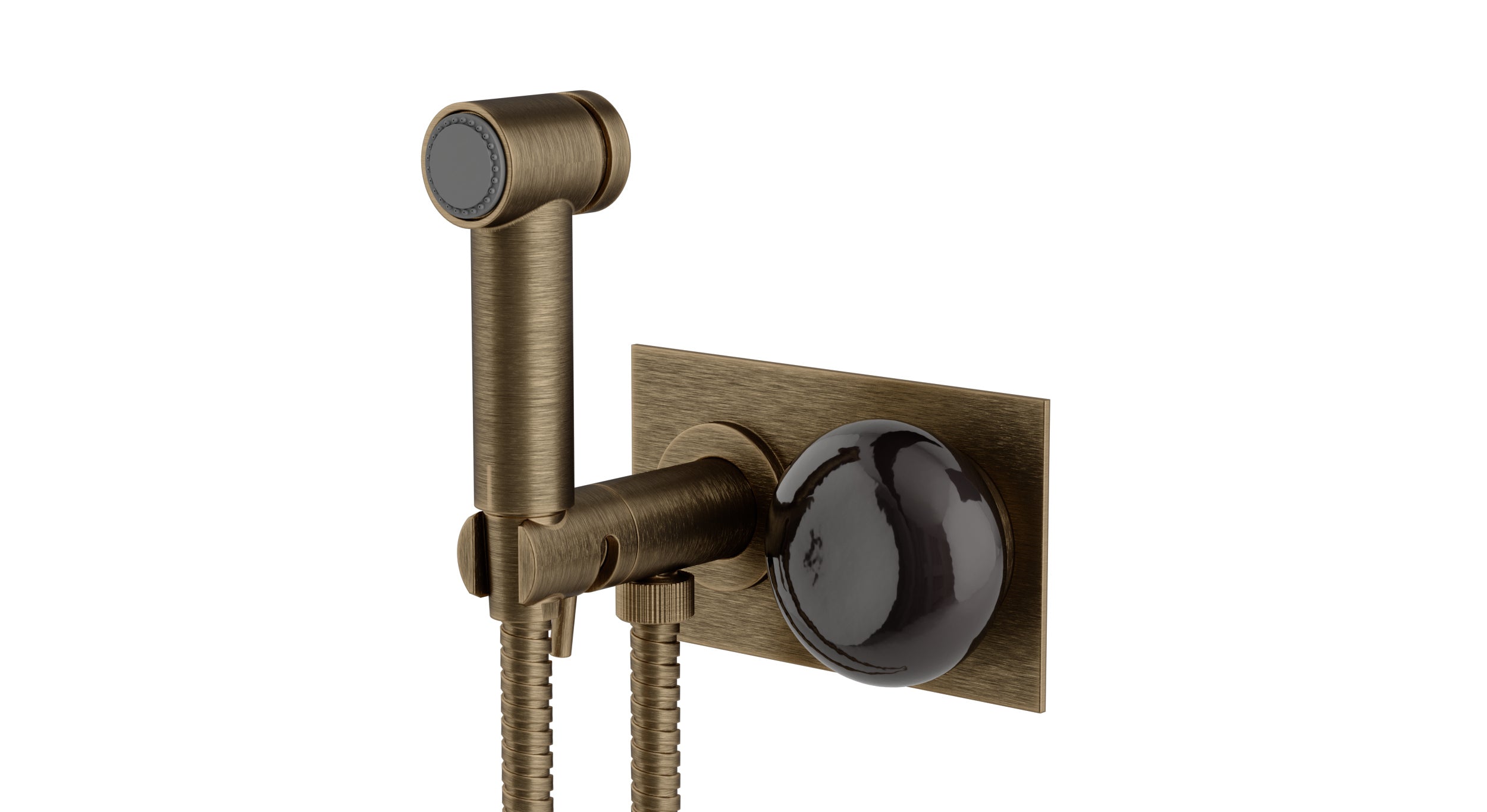 Foundry One Handle Wall Mount Bidet Trim with Pebble Ceramic Knob Handle in Antique Brass