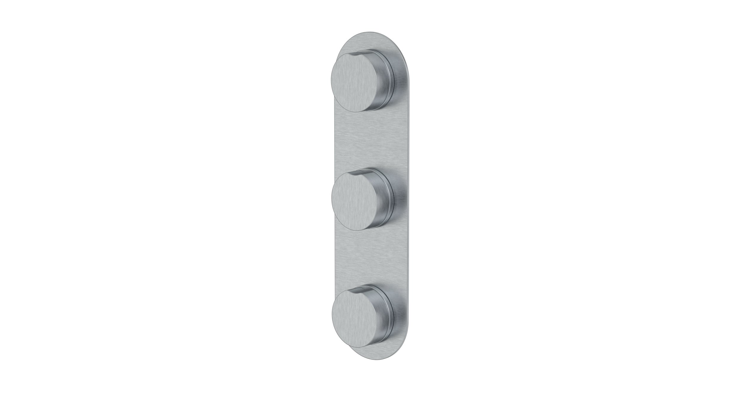 Foundry Three Handle Wall Mount Shower Trim with Barrel Knob Handles in Satin Chrome
