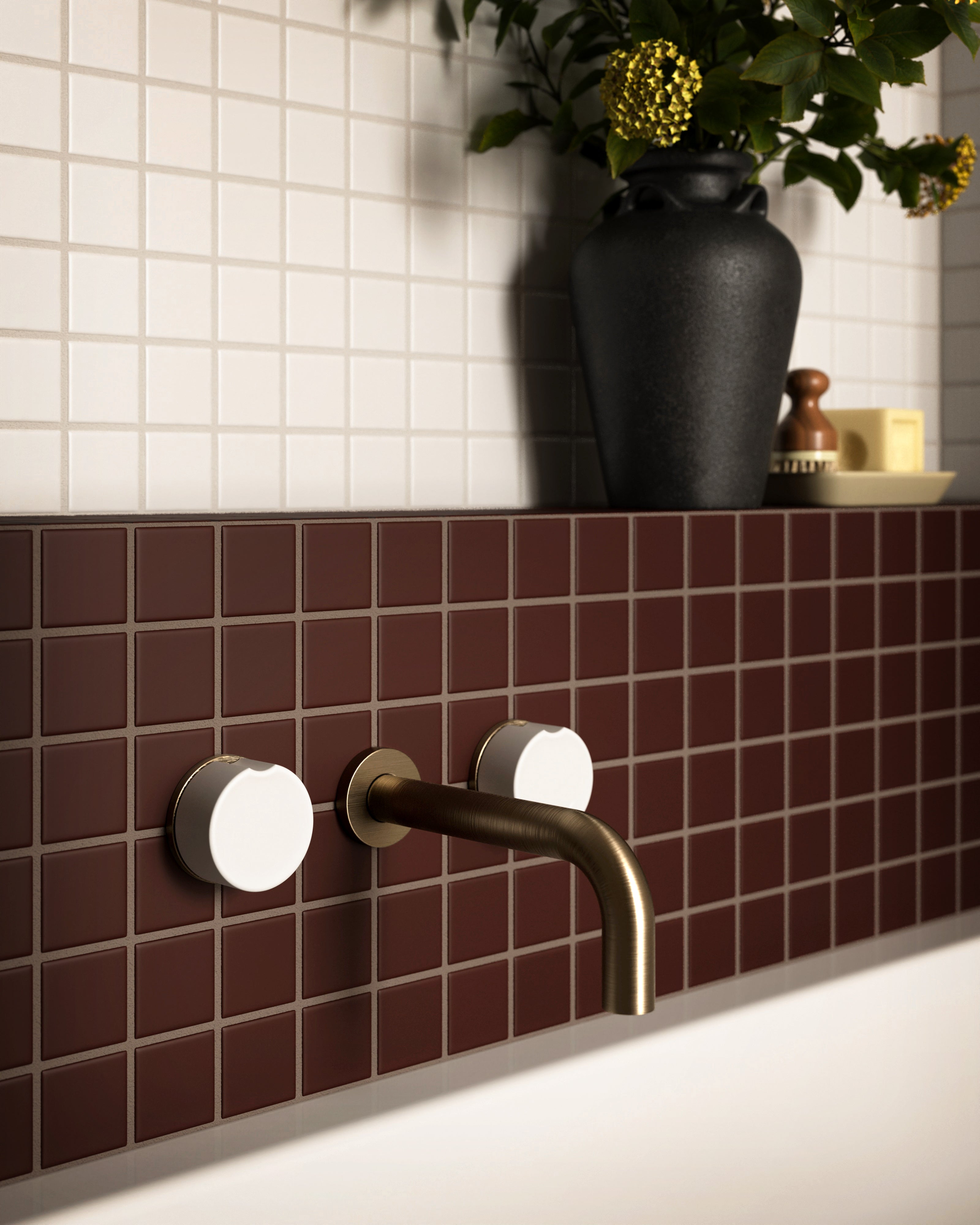 2x2 Straight Set Sheeted Original Ceramic Mosaic Tile in Garnet Matte