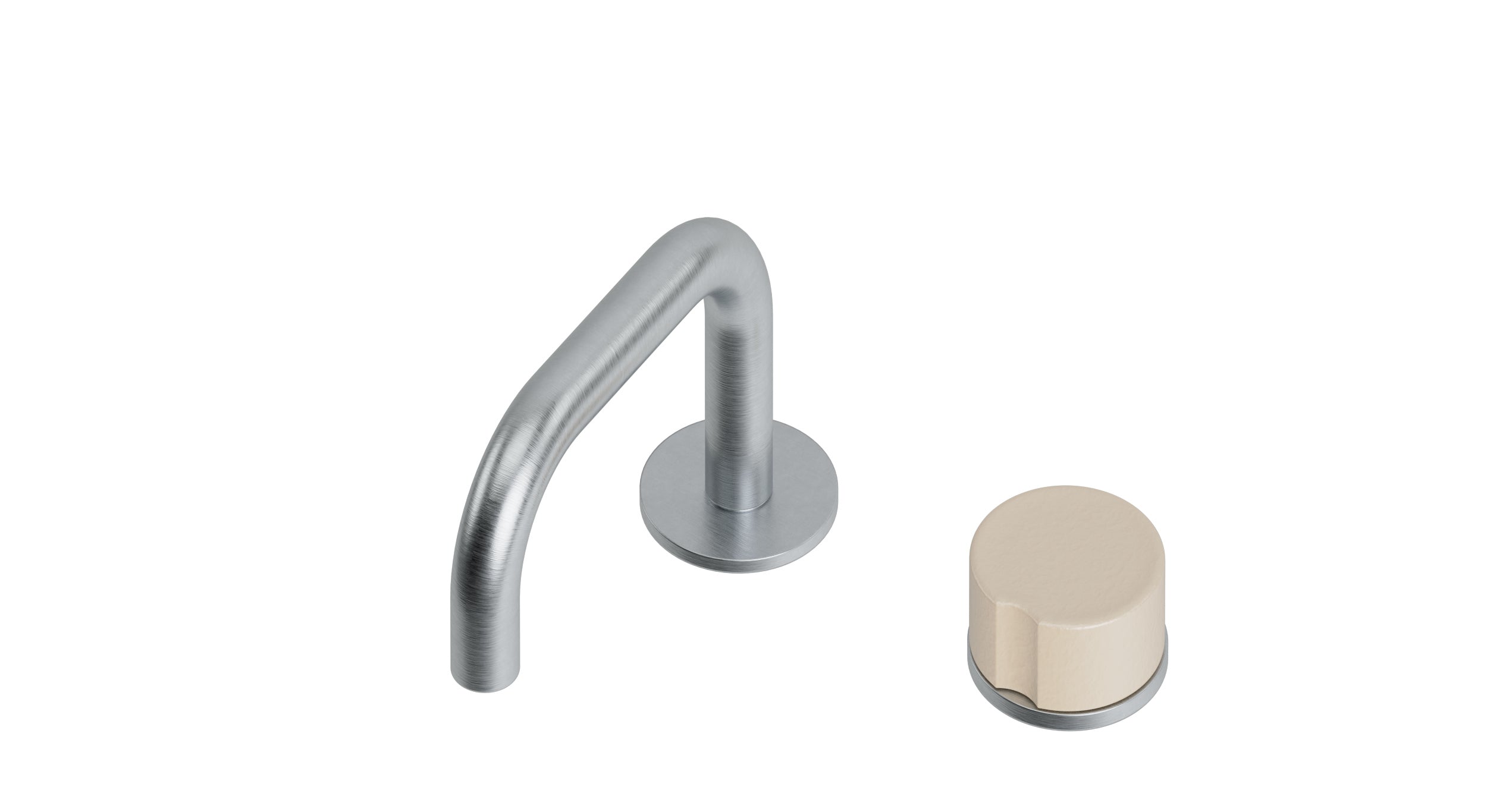 Foundry One Handle Deck Mount Squaretop Lavatory Faucet with Groove Ceramic Knob Handle in Satin Chrome