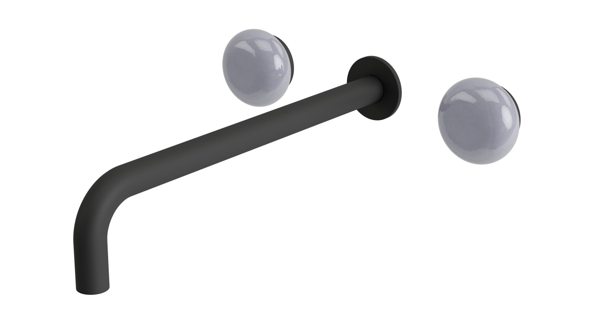 Foundry Two Handle Wall Mount 12" Lavatory Faucet with Pebble Ceramic Knob Handles in Matte Black