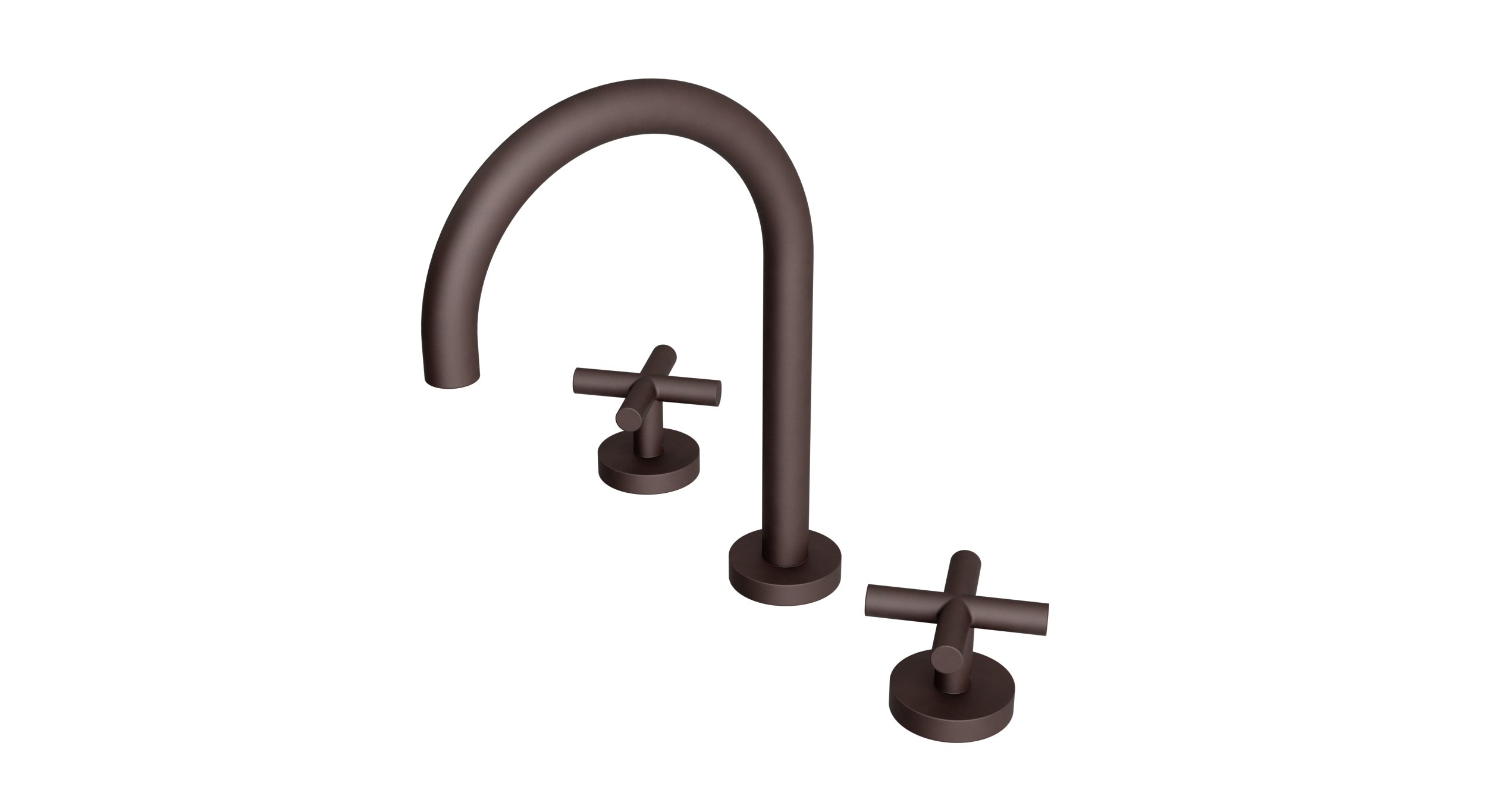 Contour Two Handle Deck Mount Gooseneck Lavatory Faucet with Soft Cross Handles in Architectural Copper