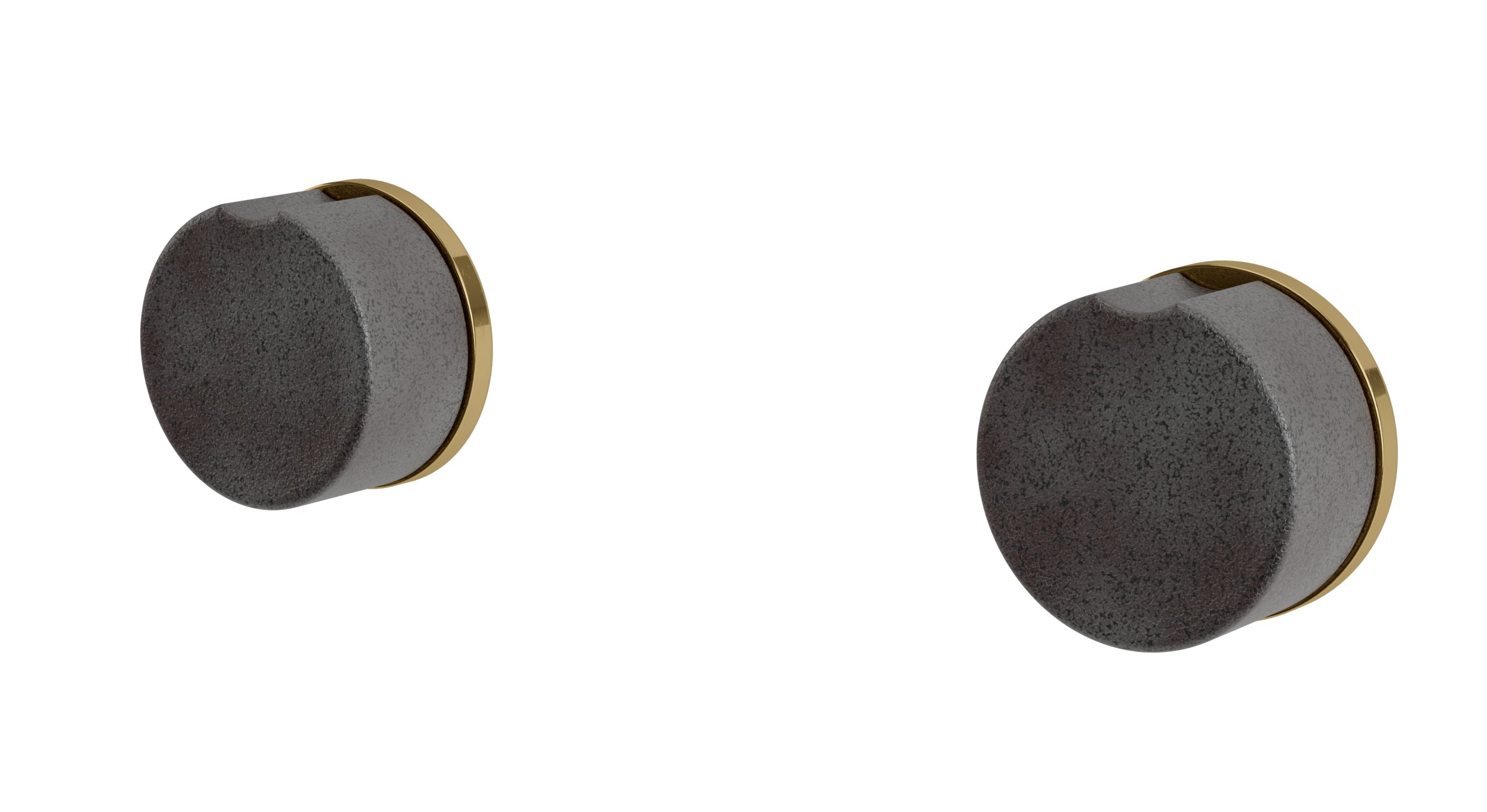 Foundry Two Handle Wall Mount Bath Trim with Groove Ceramic Knob Handles in Uncoated Polished Brass