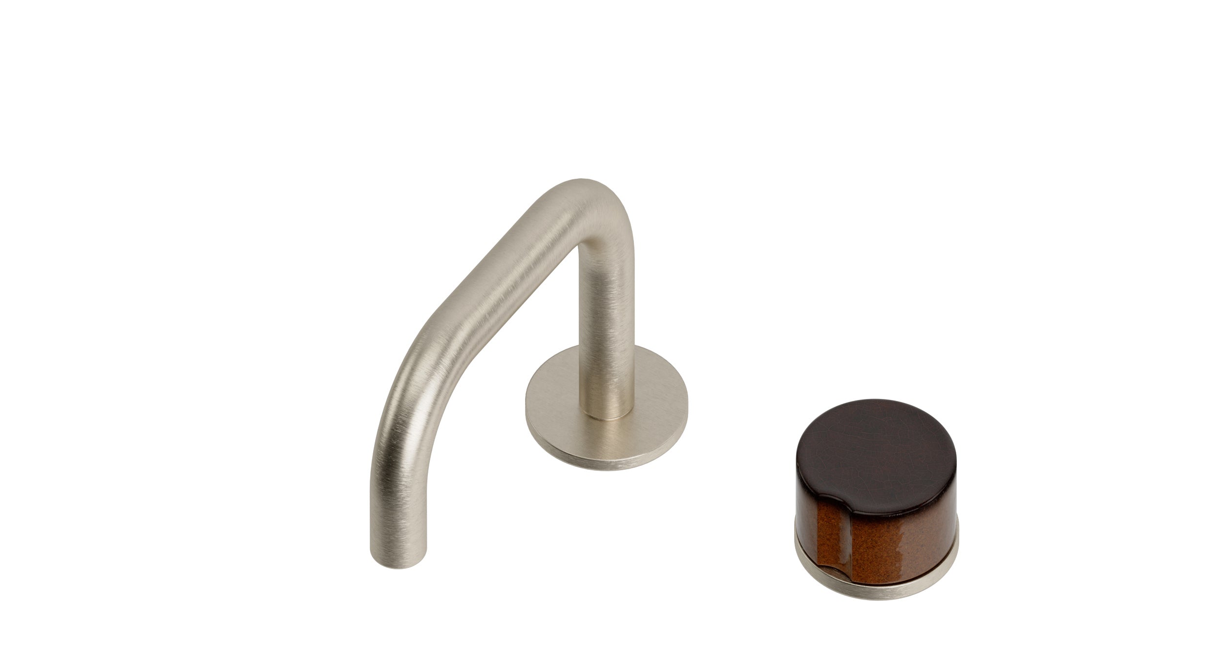 Foundry One Handle Deck Mount Squaretop Lavatory Faucet with Groove Ceramic Knob Handle in Satin Nickel