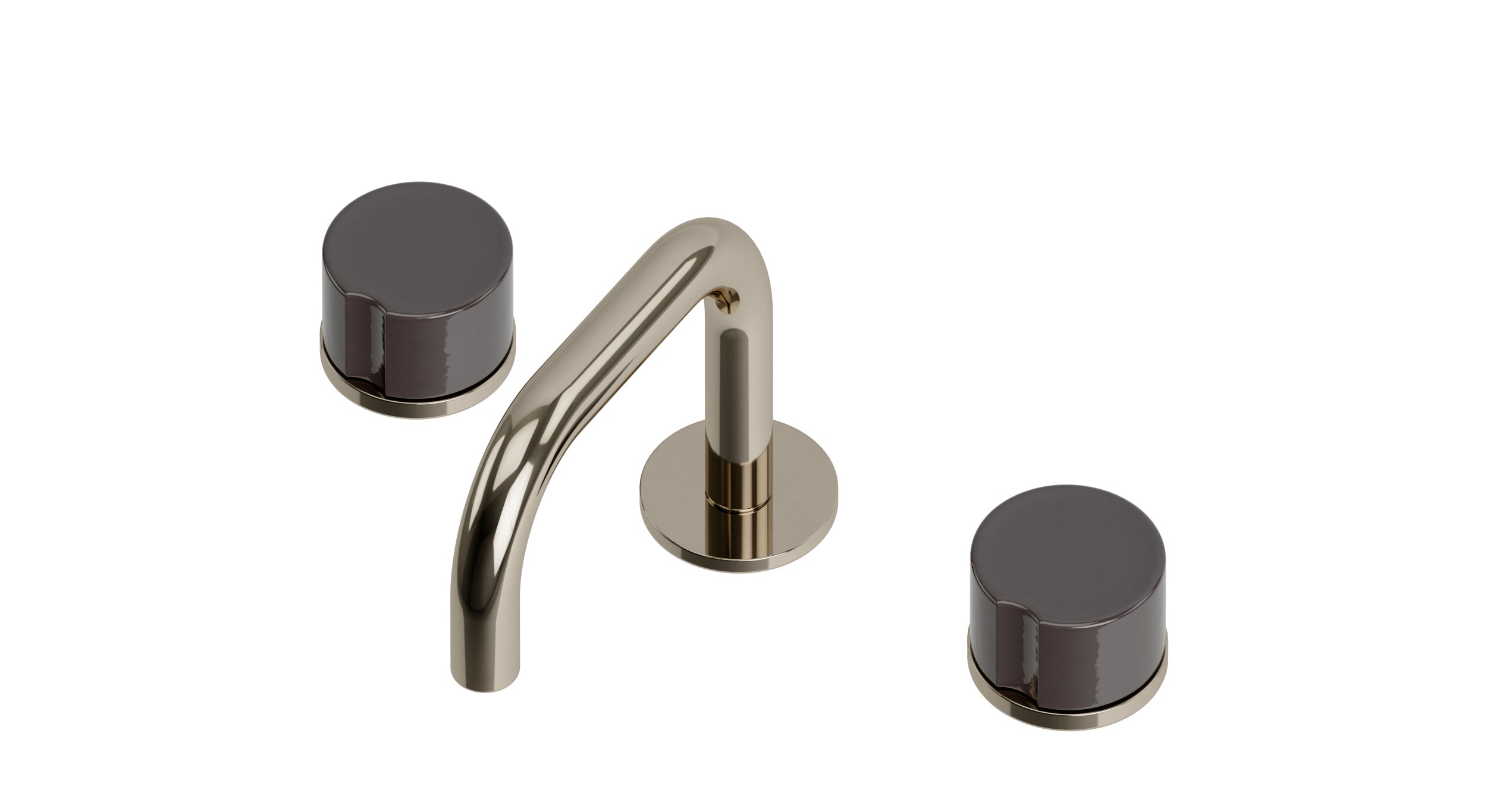 Foundry Two Handle Deck Mount Squaretop Lavatory Faucet with Groove Ceramic Knob Handles in Polished Nickel