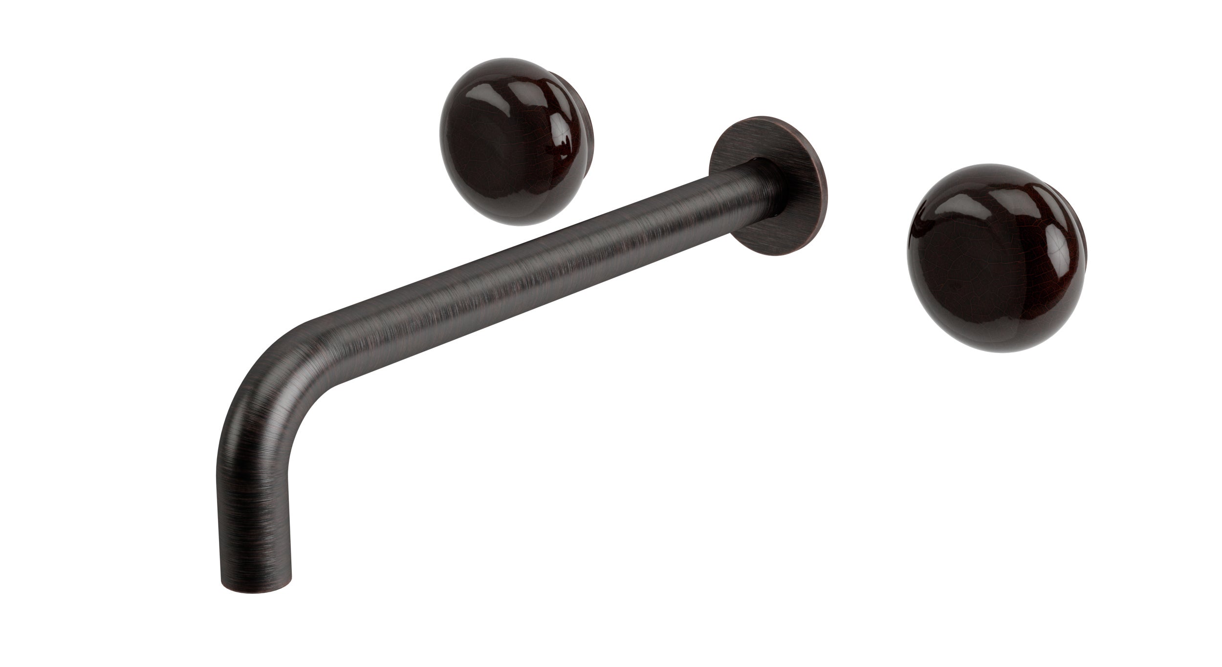 Foundry Two Handle Wall Mount 10" Lavatory Faucet with Pebble Ceramic Knob Handles in Antique Bronze