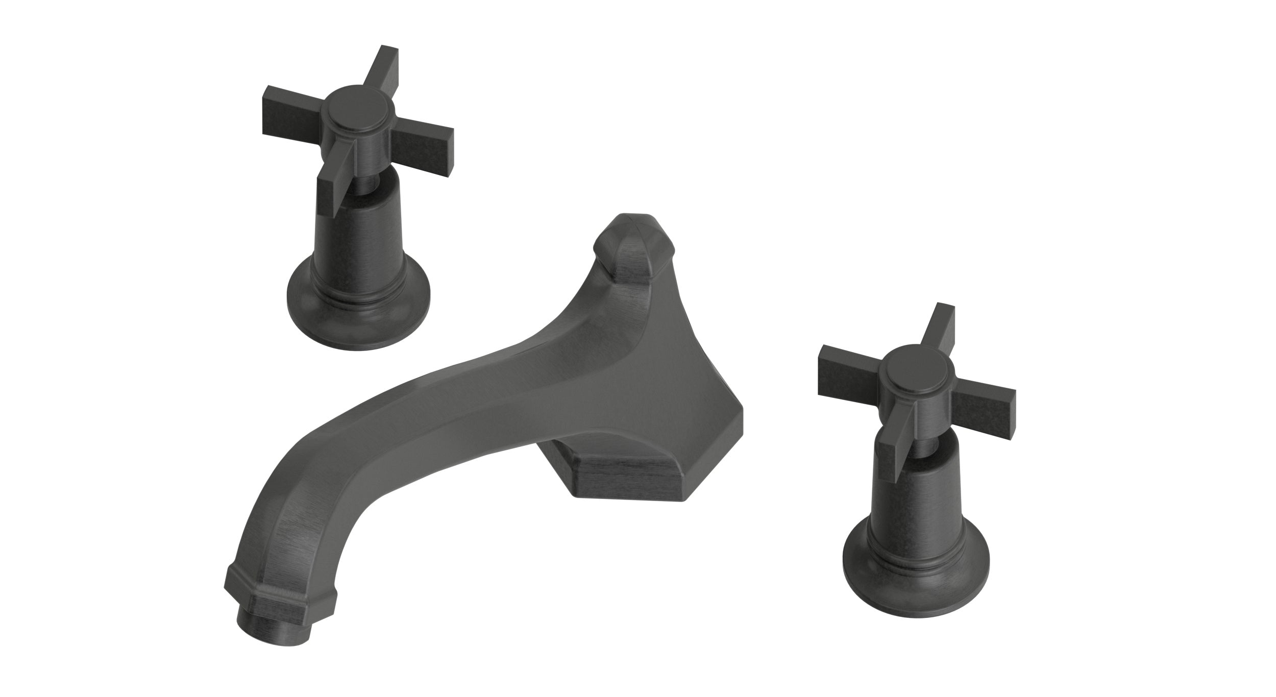Emerson Two Handle Deck Mount Low Hexagon Bath Trim with Defined Cross Handles in Blackened Nickel