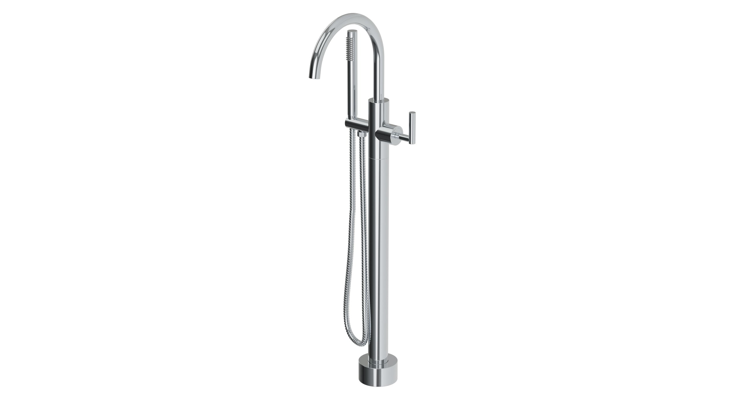 Contour One Handle Floor Mount Gooseneck Bath Trim with Hand Shower and Soft Lever Handle