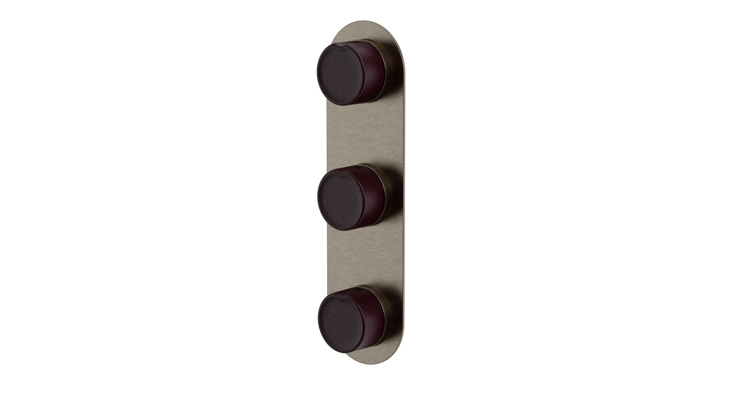 Foundry Three Handle Wall Mount Shower Trim with Groove Ceramic Knob Handles in Antique Nickel