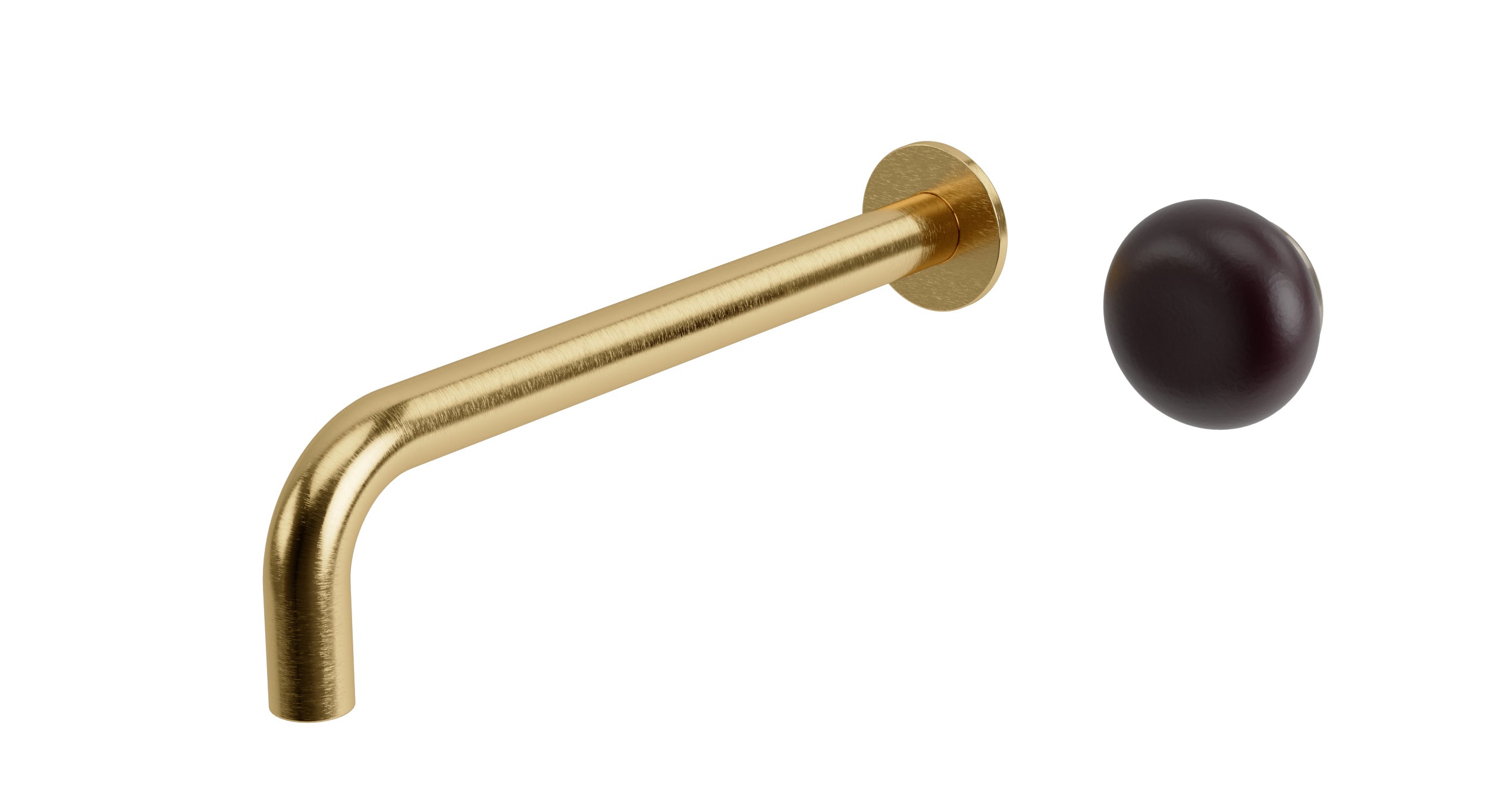 Foundry One Handle Wall Mount 10" Lavatory Faucet with Pebble Ceramic Knob Handle in Satin Brass