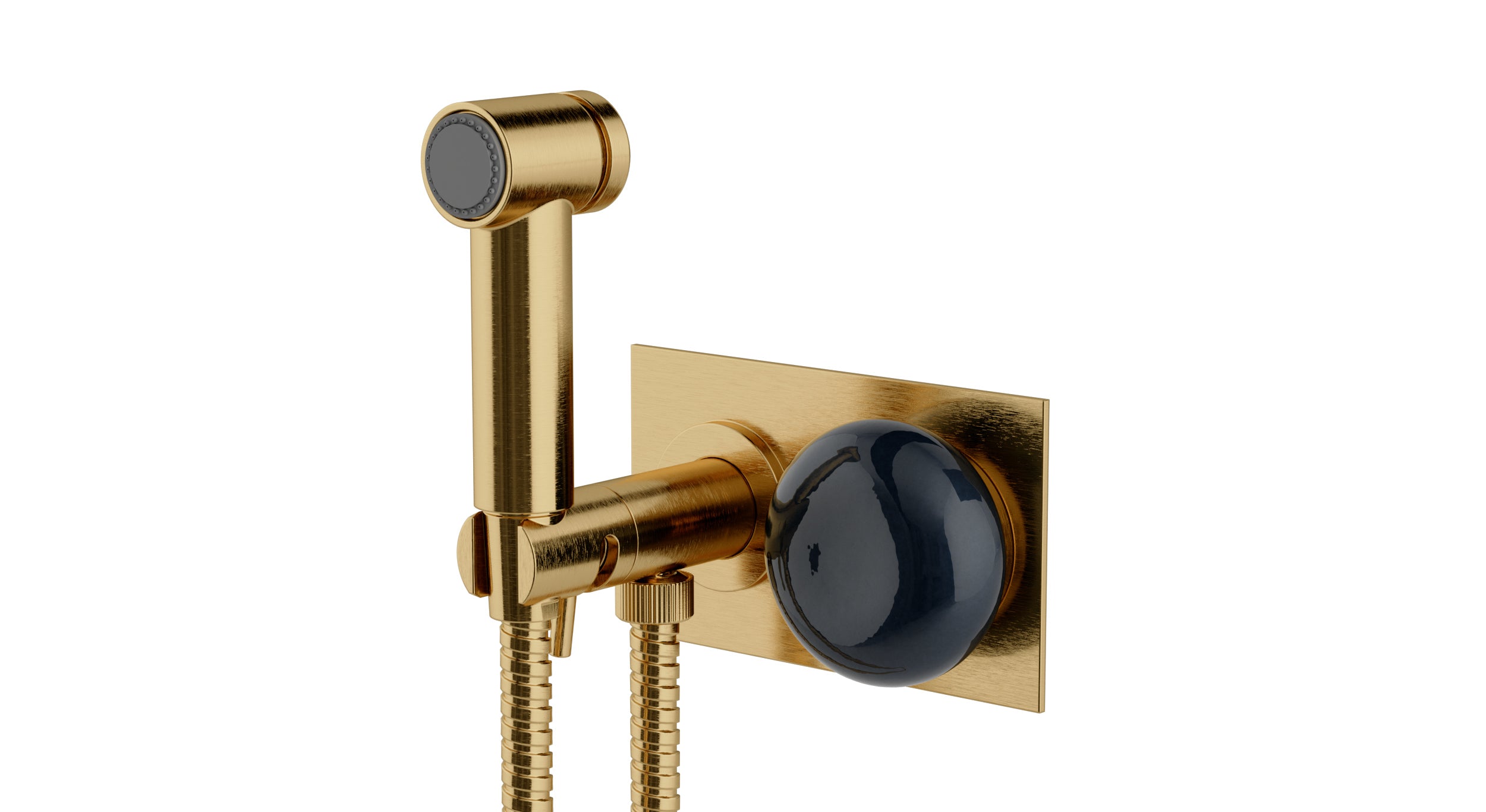 Foundry One Handle Wall Mount Bidet Trim with Pebble Ceramic Knob Handle in Satin Brass