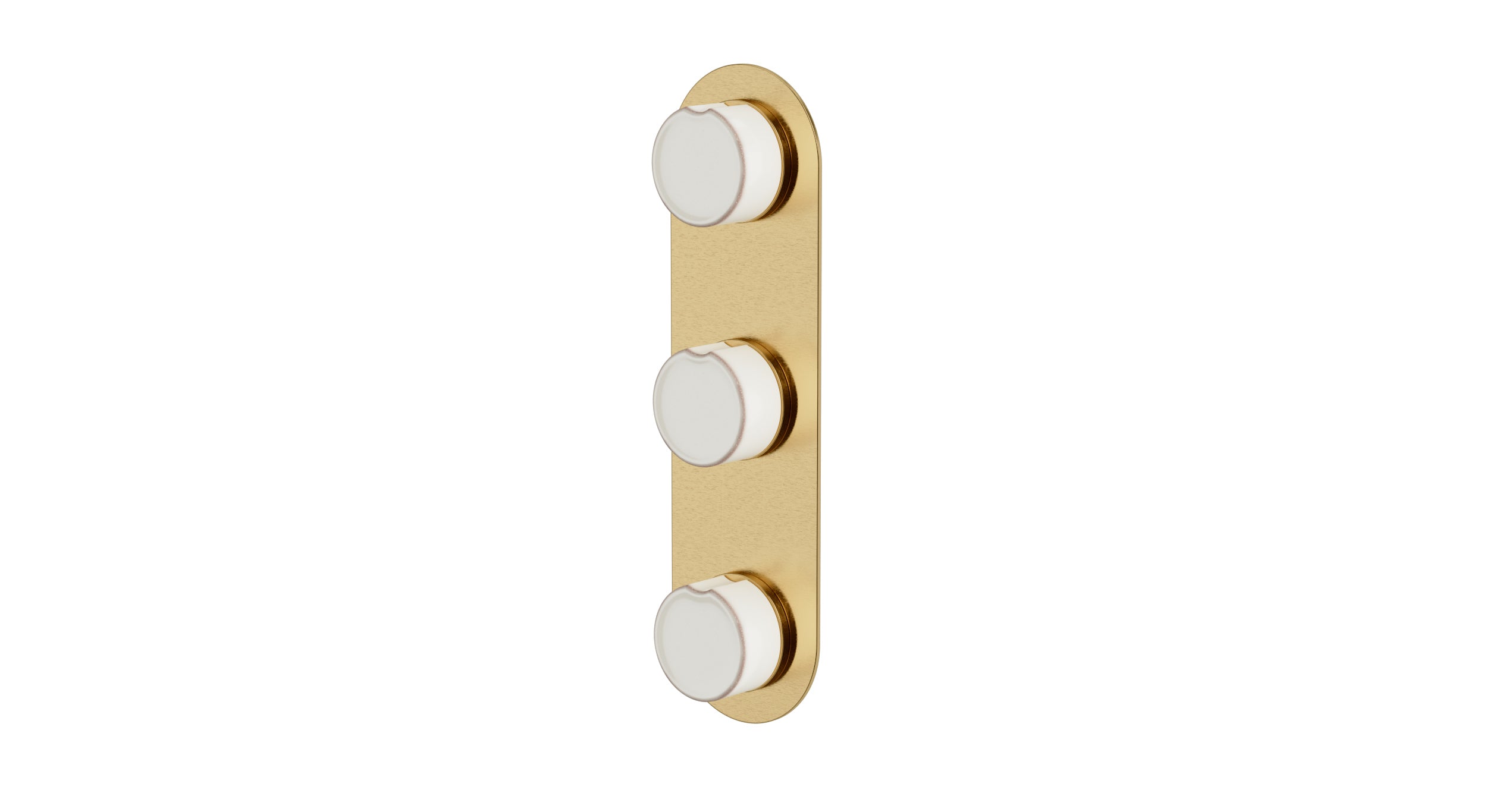 Foundry Three Handle Wall Mount Shower Trim with Groove Ceramic Knob Handles in Satin Brass