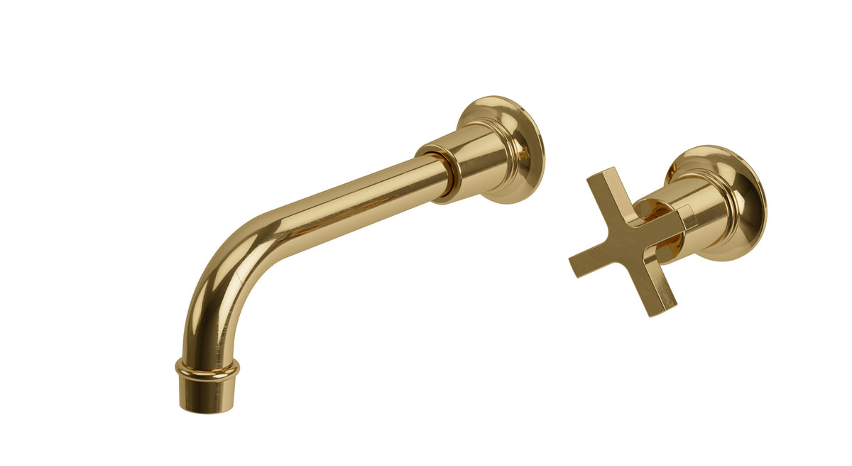 Emerson One Handle Wall Mount 8.25" Lavatory Faucet with Classic Cross Handle in Uncoated Polished Brass