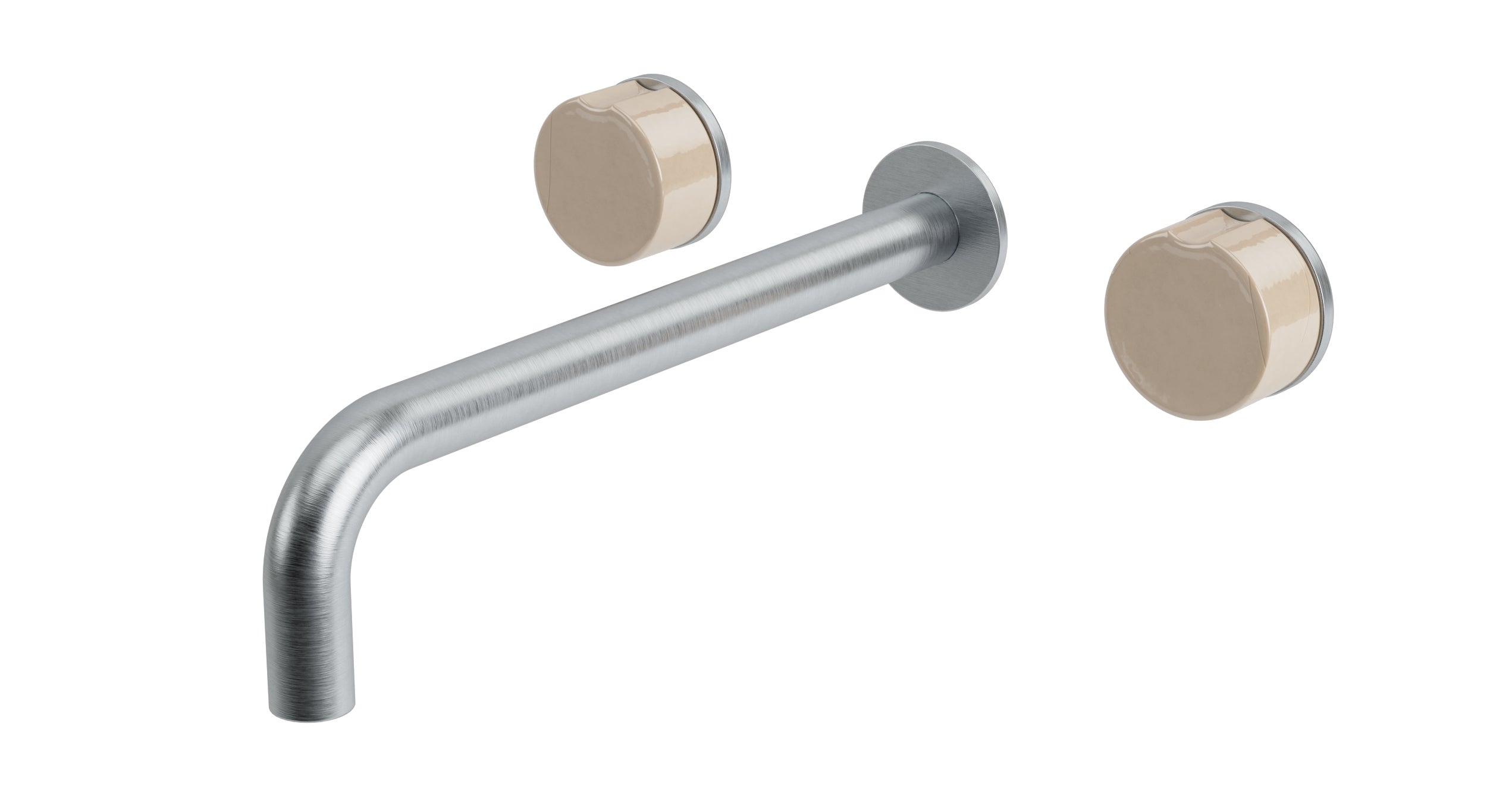 Foundry Two Handle Wall Mount 10" Lavatory Faucet with Groove Ceramic Knob Handles in Satin Chrome