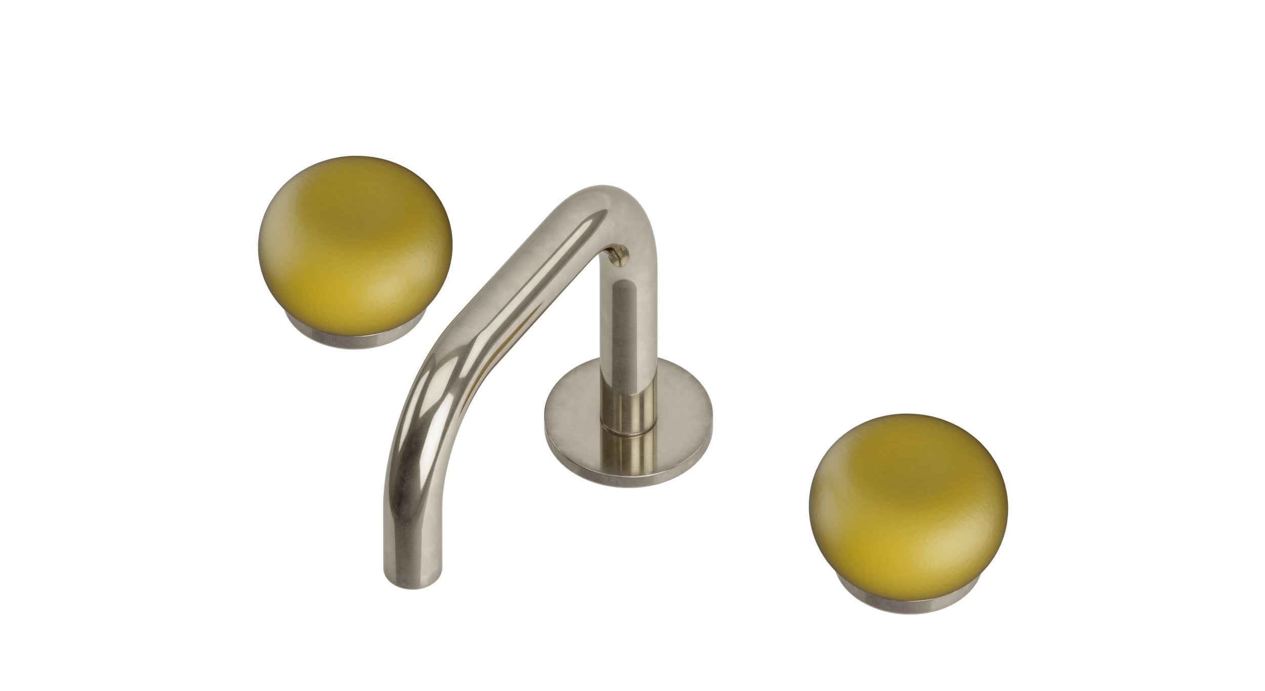 Foundry Two Handle Deck Mount Squaretop Lavatory Faucet with Pebble Ceramic Knob Handles in French Nickel