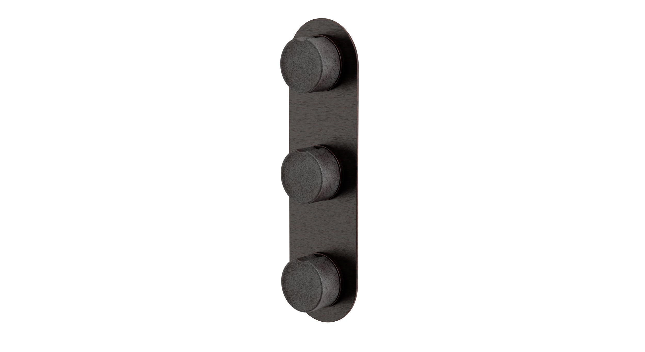 Foundry Three Handle Wall Mount Shower Trim with Groove Ceramic Knob Handles in Antique Bronze