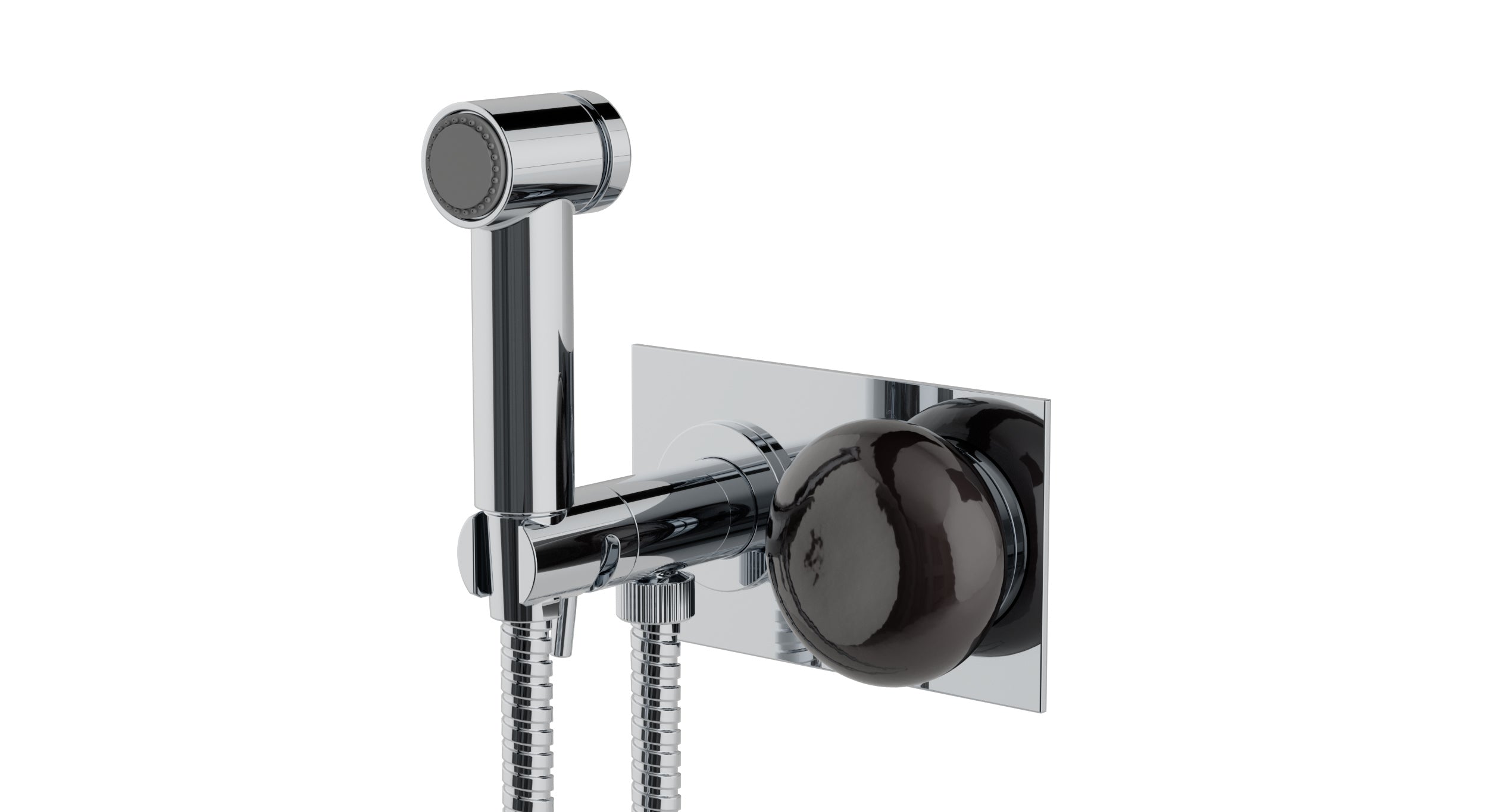 Foundry One Handle Wall Mount Bidet Trim with Pebble Ceramic Knob Handle in Polished Chrome