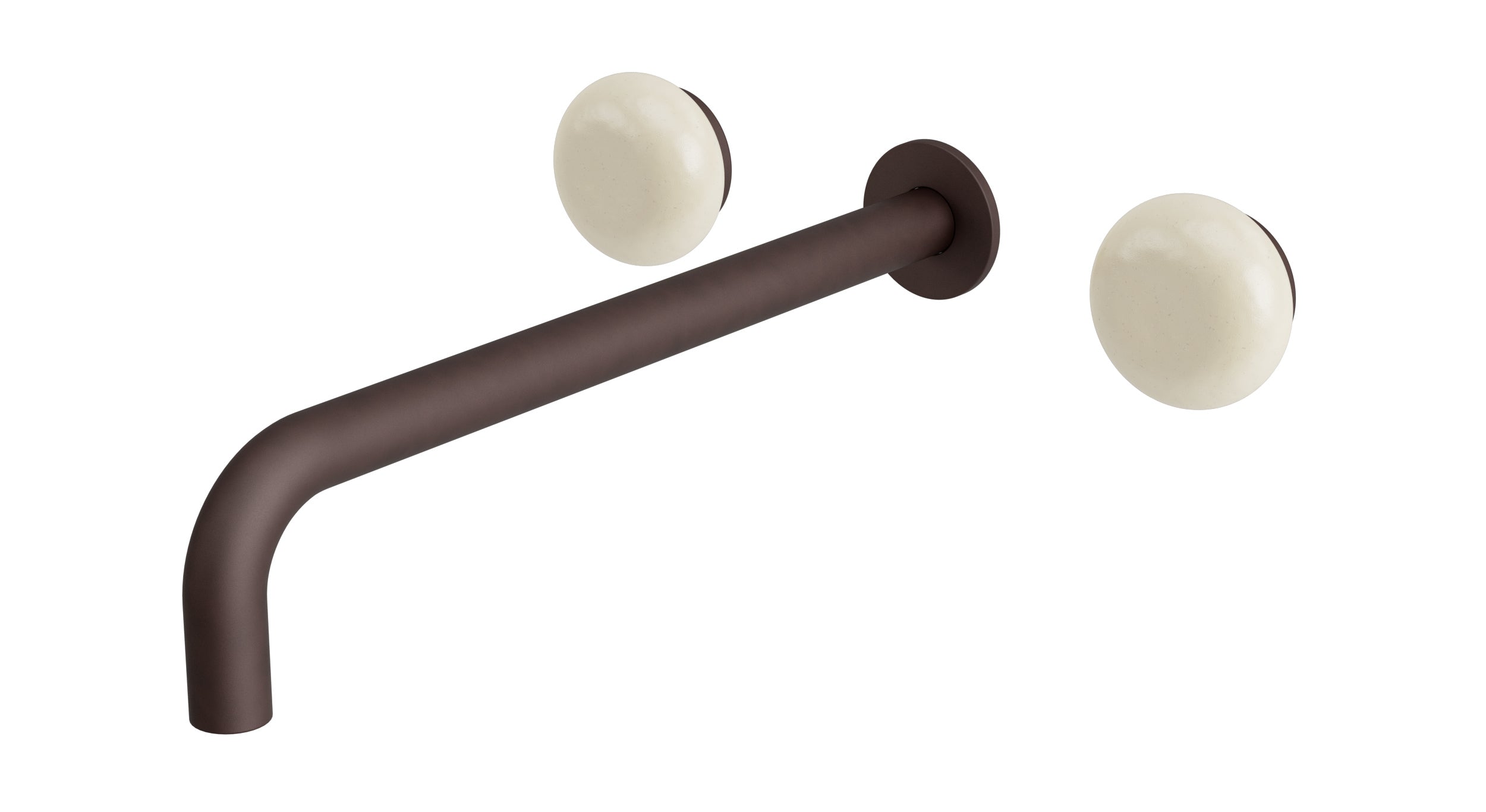 Foundry Two Handle Wall Mount 12" Lavatory Faucet with Pebble Ceramic Knob Handles in Architectural Copper