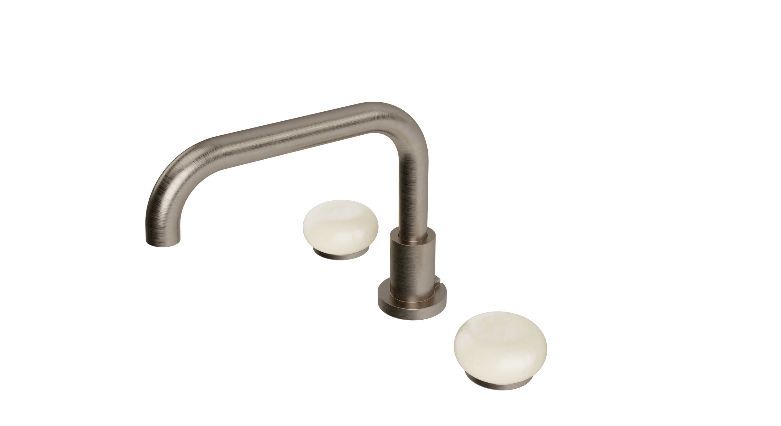 Foundry Two Handle Deck Mount Squaretop Bath Trim with Pebble Ceramic Knob Handles in Antique Nickel