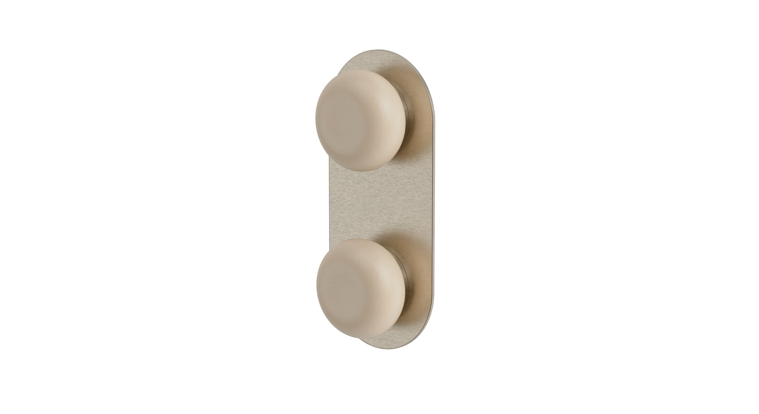 Foundry Two Handle Wall Mount Shower Trim with Pebble Ceramic Knob Handles in Satin Nickel