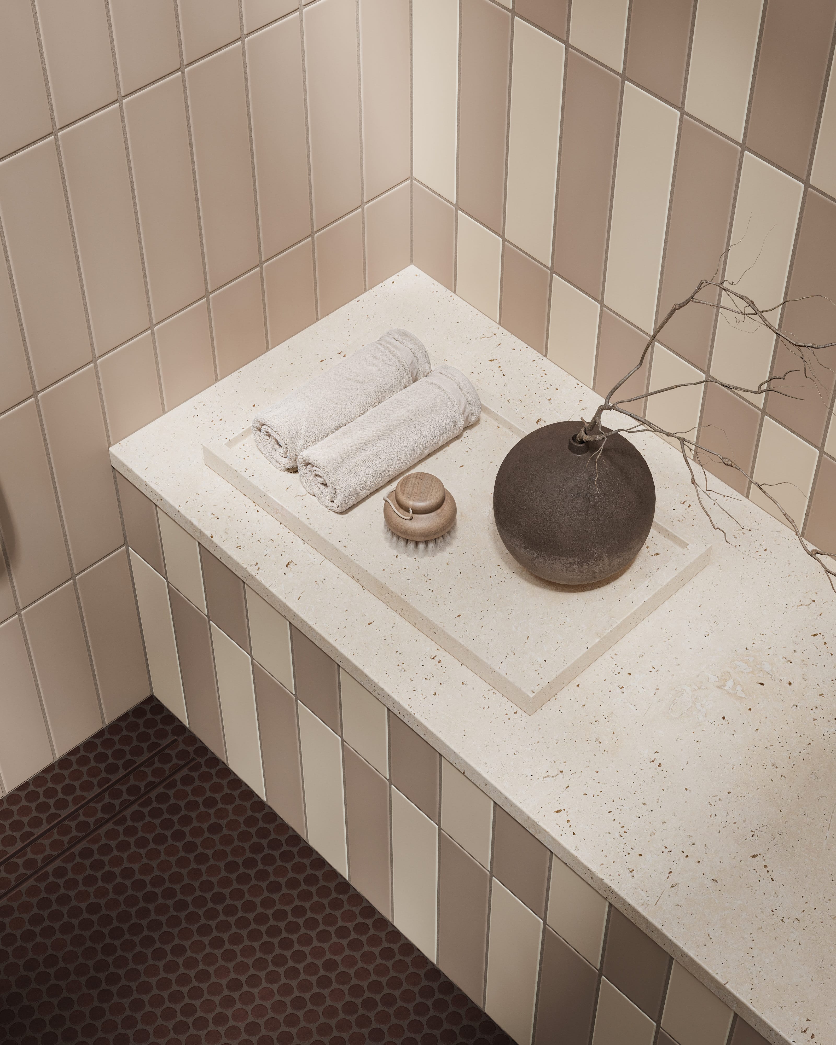 Penny Round Sheeted Original Ceramic Mosaic Tile in Burnt Umber