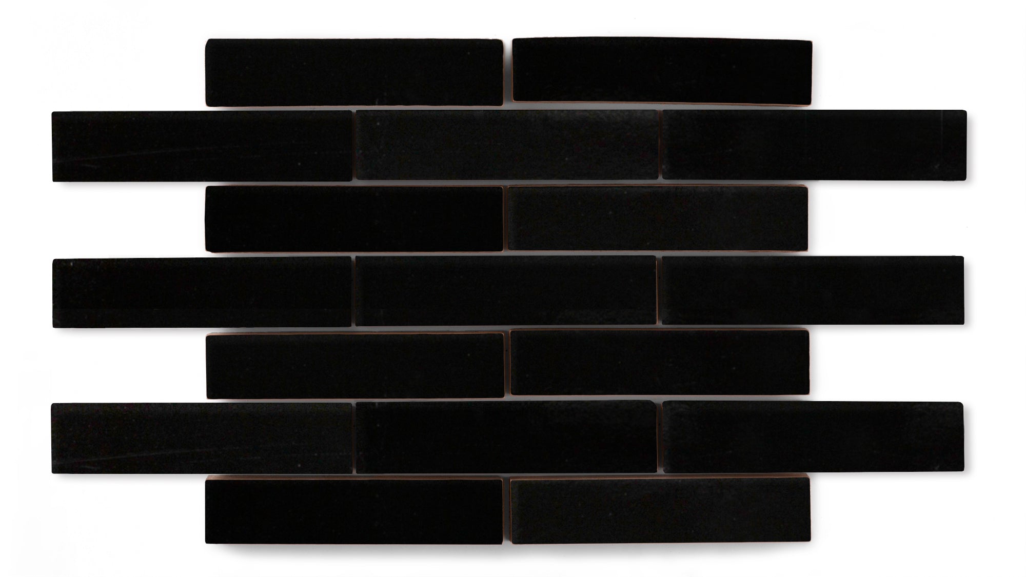 1x4 Half Offset Sheeted Original Ceramic Mosaic Tile in Raven Gloss