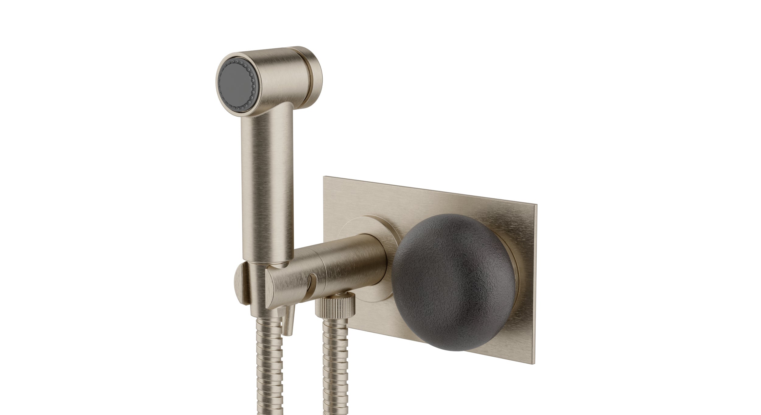 Foundry One Handle Wall Mount Bidet Trim with Pebble Ceramic Knob Handle in Satin Nickel