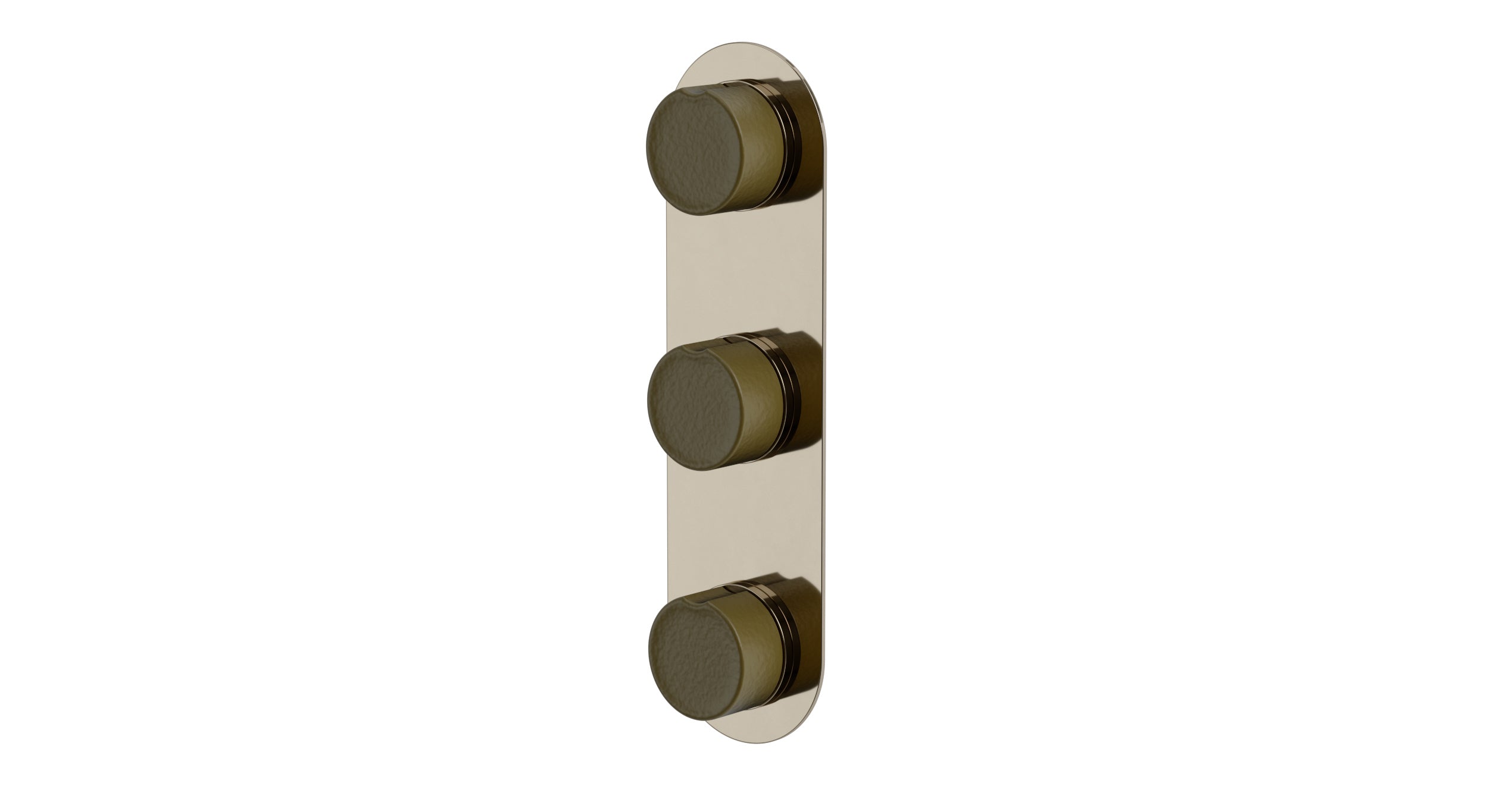 Foundry Three Handle Wall Mount Shower Trim with Groove Ceramic Knob Handles in Polished Nickel