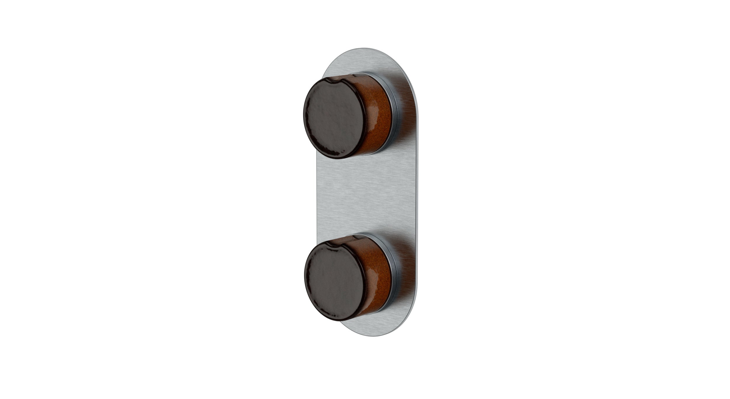 Foundry Two Handle Wall Mount Shower Trim with Groove Ceramic Knob Handles in Satin Chrome