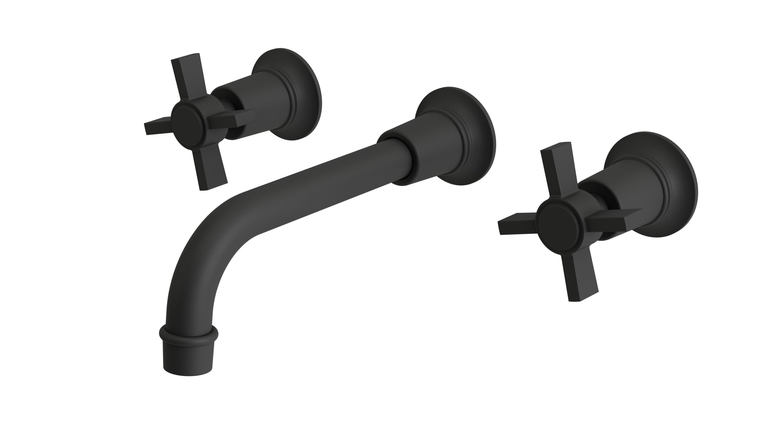 Emerson Two Handle Wall Mount 8.25" Lavatory Faucet with Defined Cross Handles in Matte Black