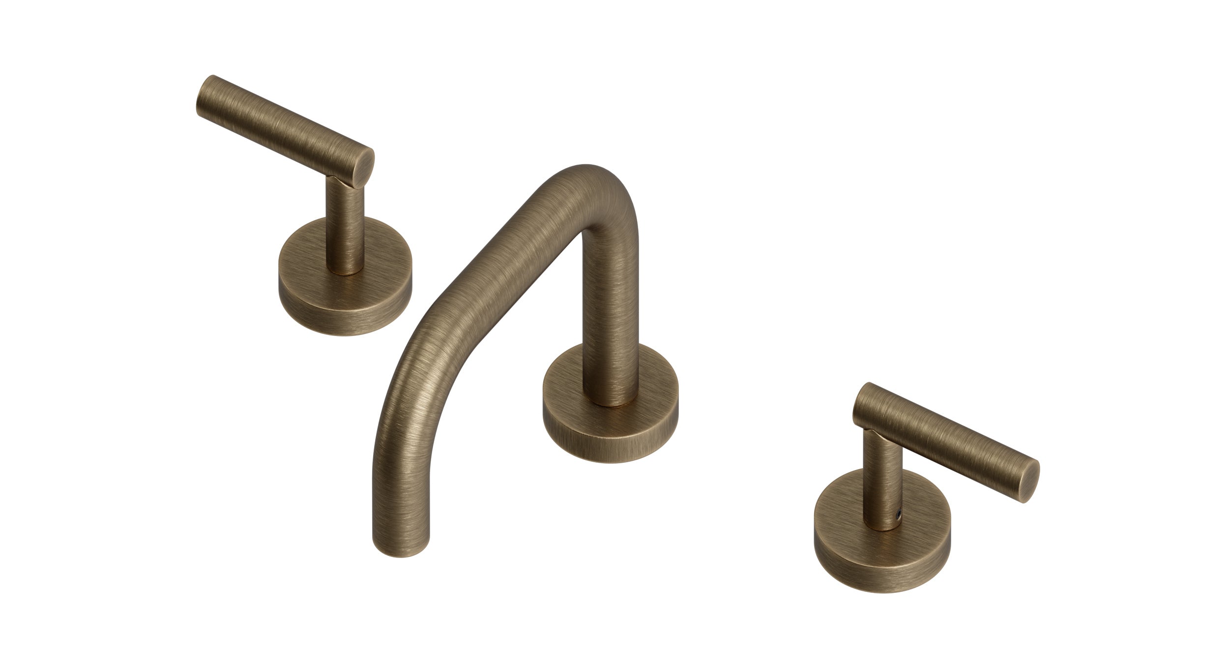 Contour Two Handle Deck Mount Squaretop Lavatory Faucet with Soft Lever Handles in Antique Brass