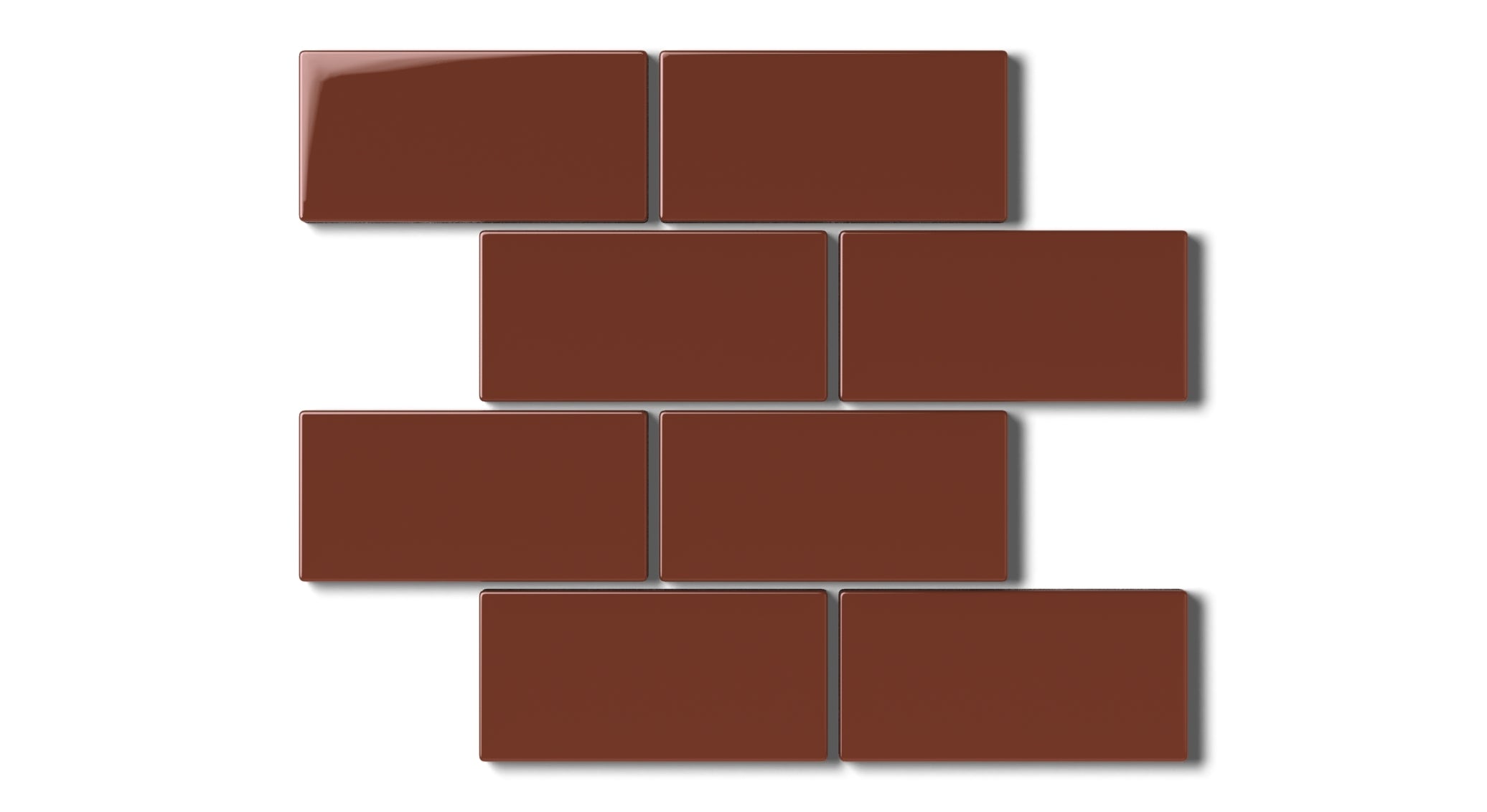 2x4 Half Offset Sheeted Natural Press Ceramic Mosaic Tile in Red Iron Oxide Gloss
