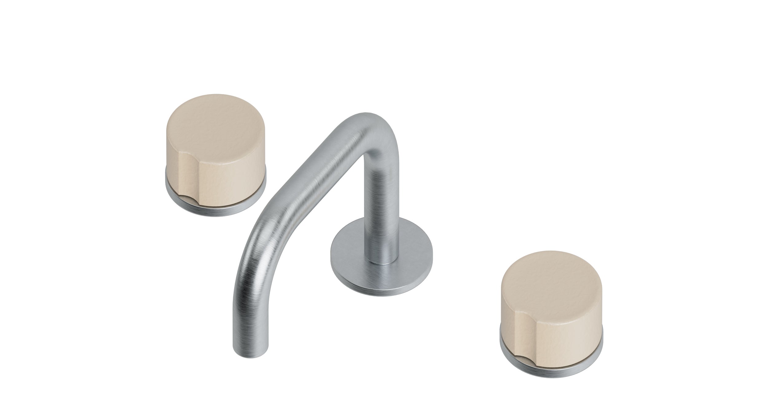 Foundry Two Handle Deck Mount Squaretop Lavatory Faucet with Groove Ceramic Knob Handles in Satin Chrome