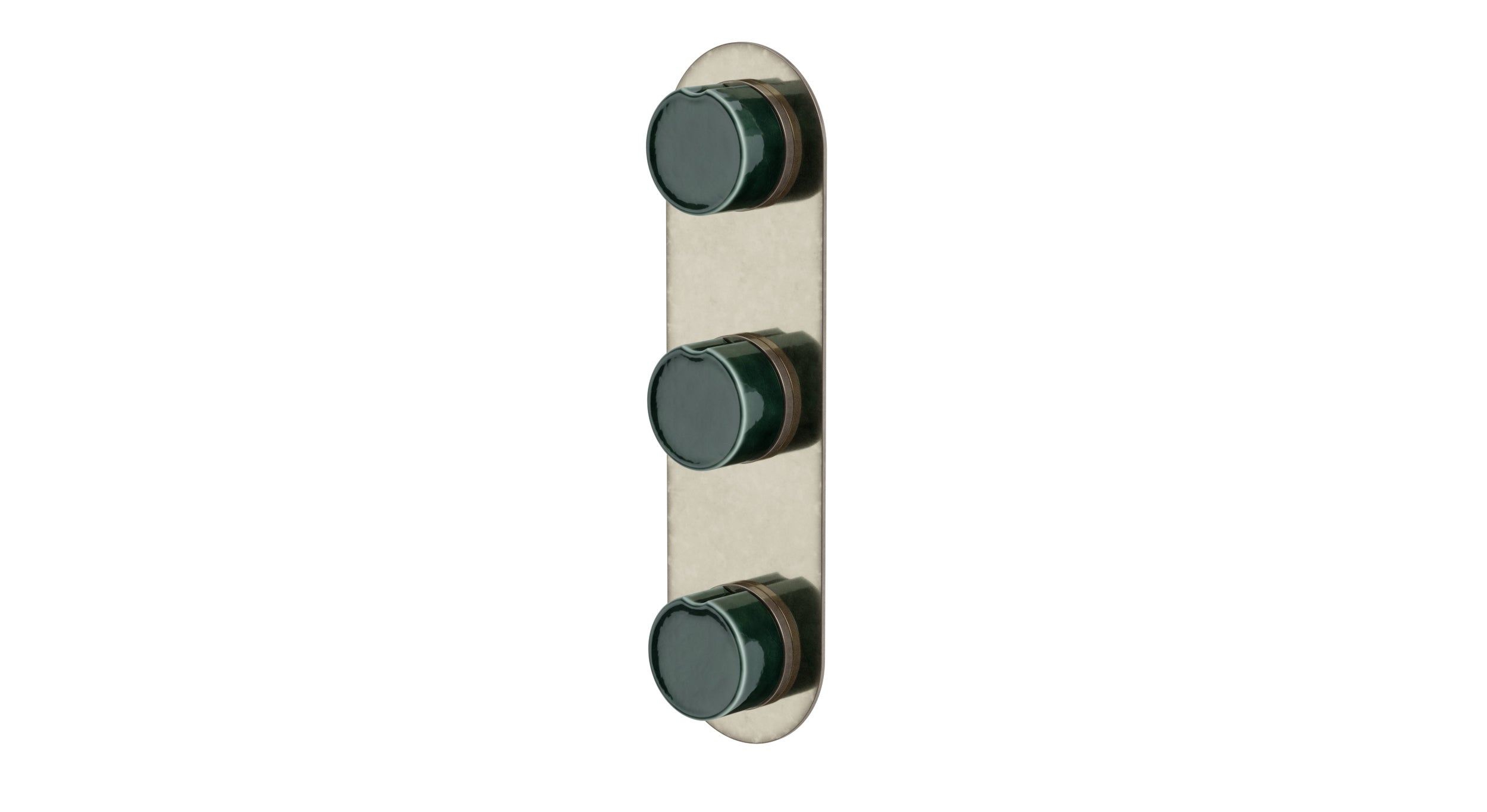 Foundry Three Handle Wall Mount Shower Trim with Groove Ceramic Knob Handles in French Nickel