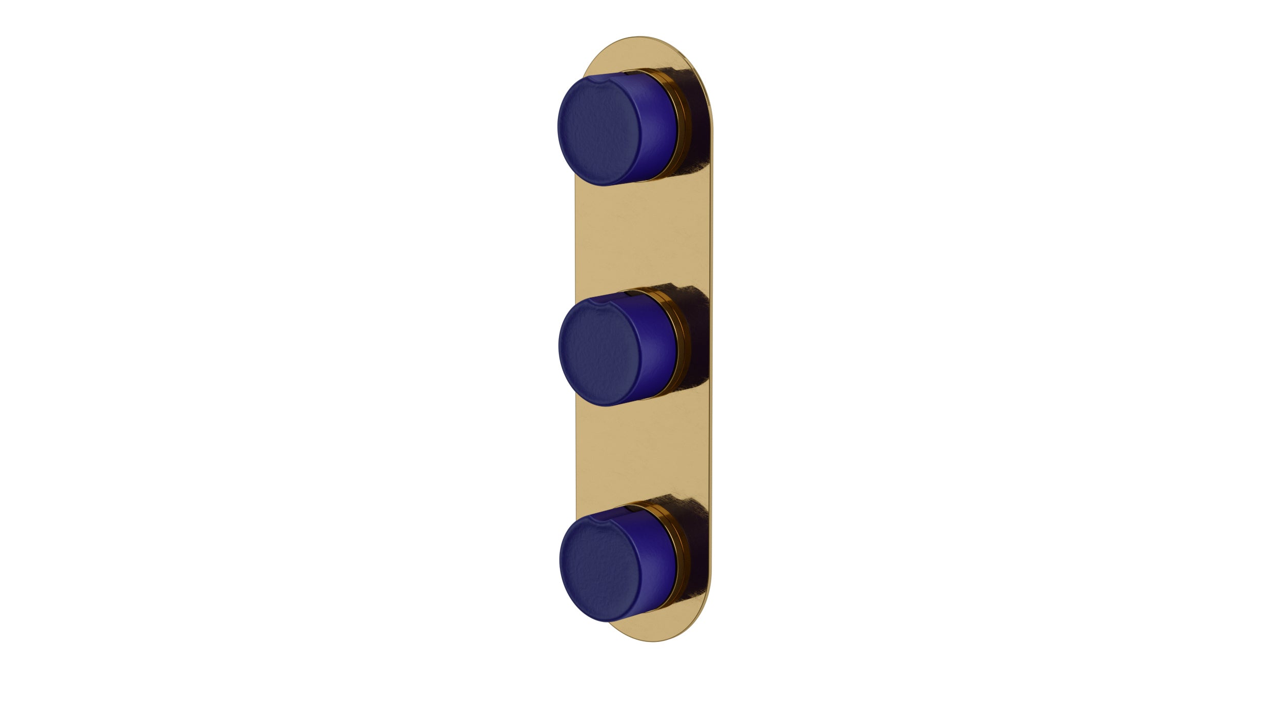 Foundry Three Handle Wall Mount Shower Trim with Groove Ceramic Knob Handles in Uncoated Polished Brass