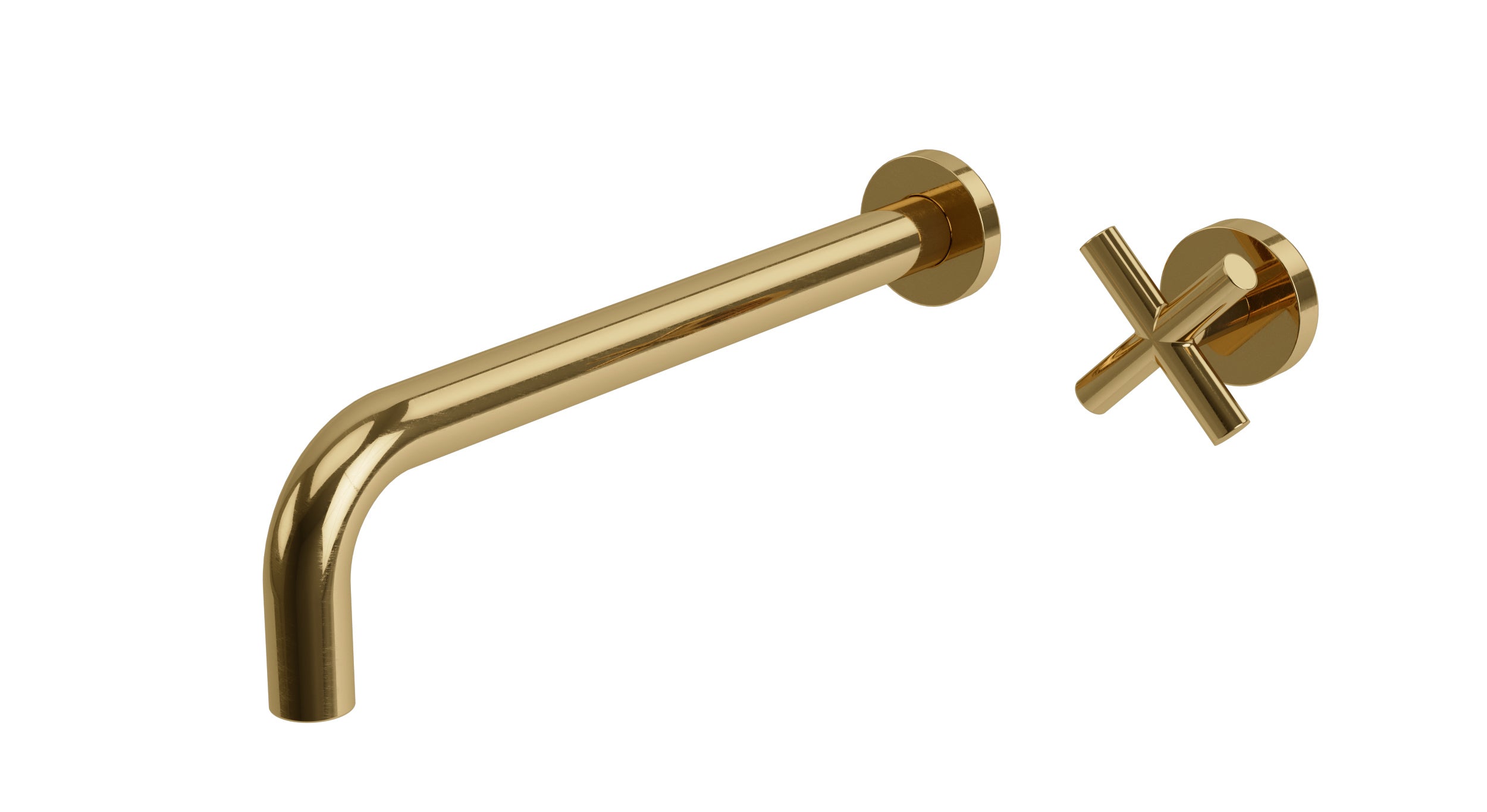 Contour One Handle Wall Mount 12" Lavatory Faucet with Soft Cross Handle in Uncoated Polished Brass