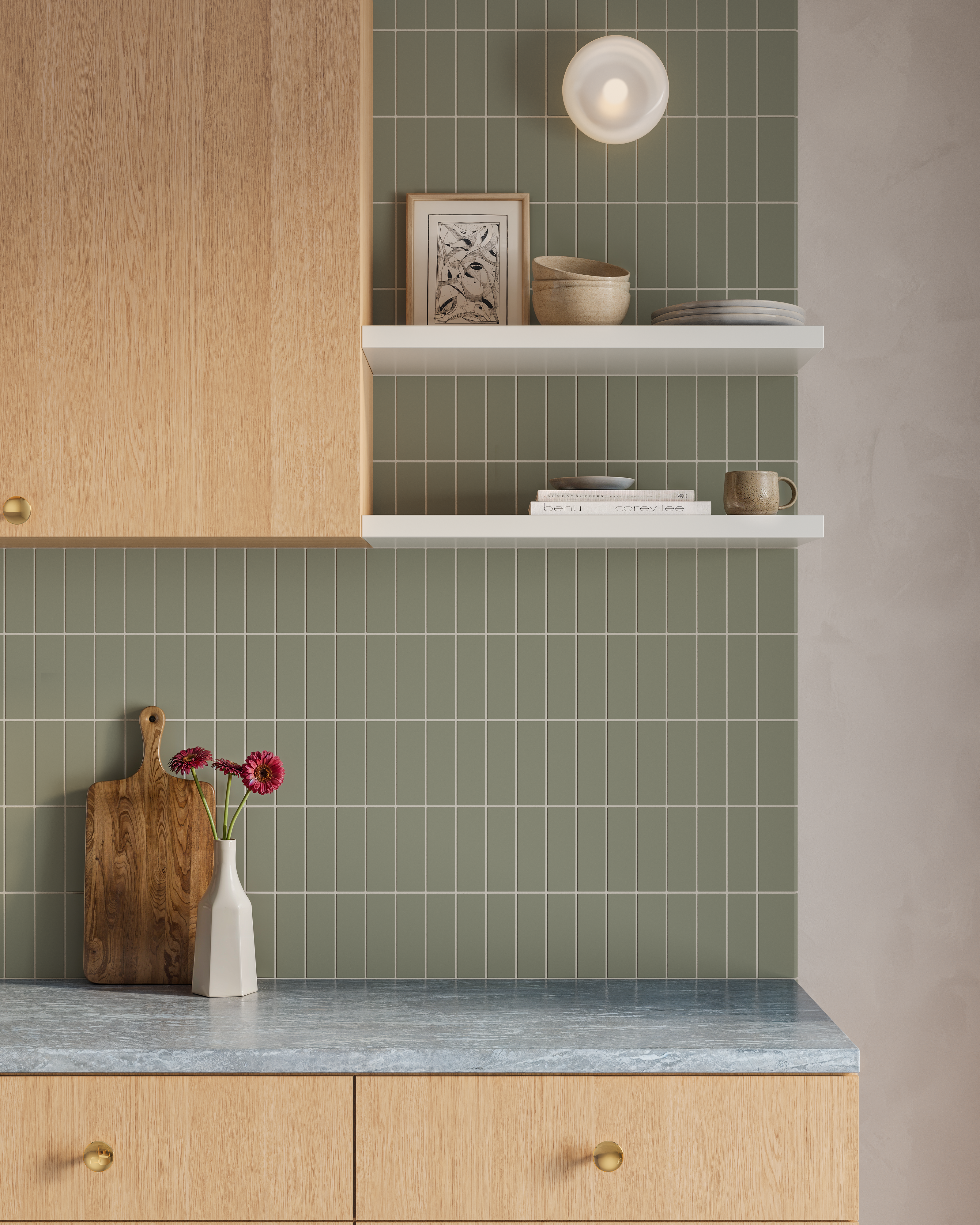 2x6 Natural Press Ceramic Tile in Fern Matte
