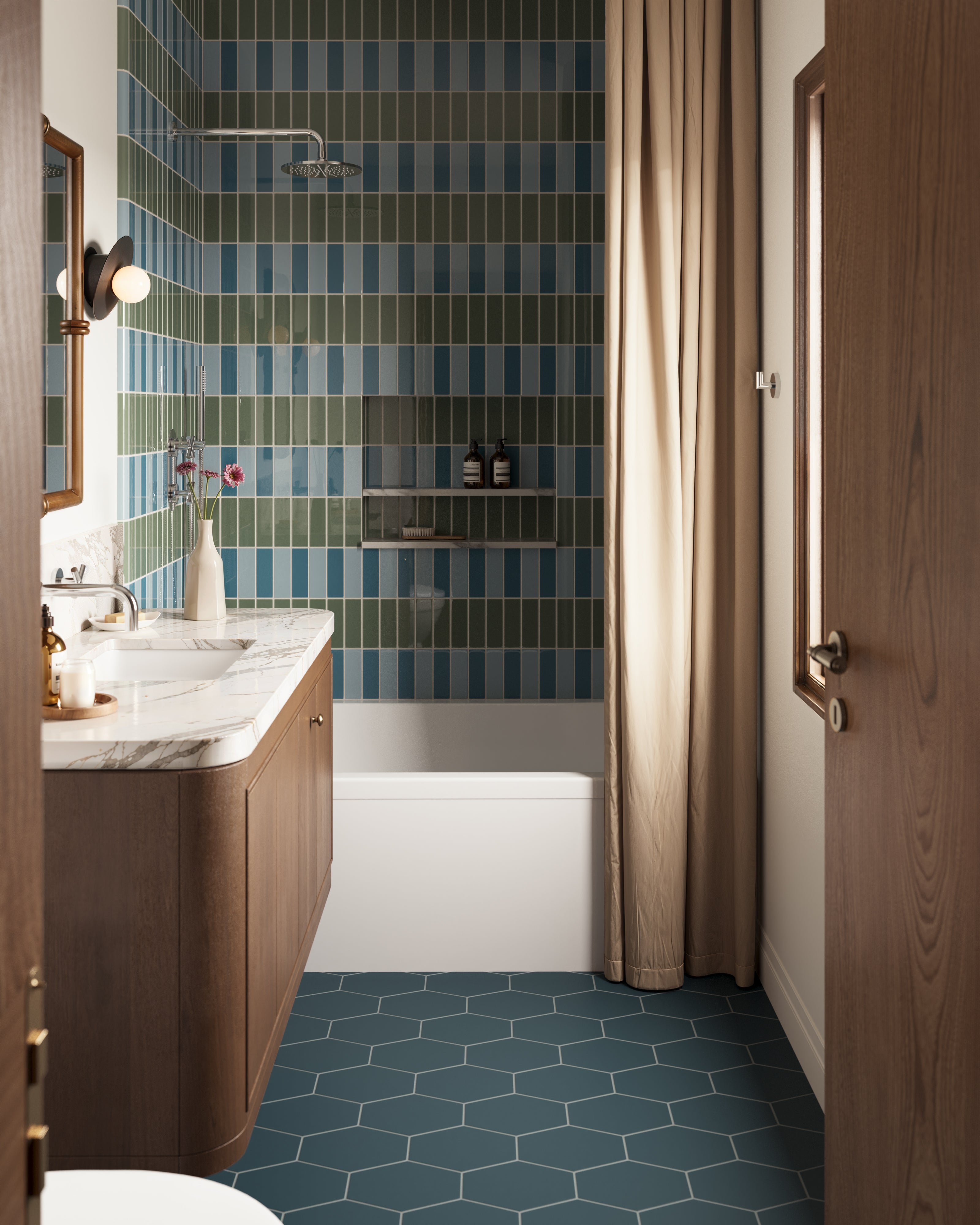 Elongated Hexagon Natural Press Ceramic Tile in King Tide Matte